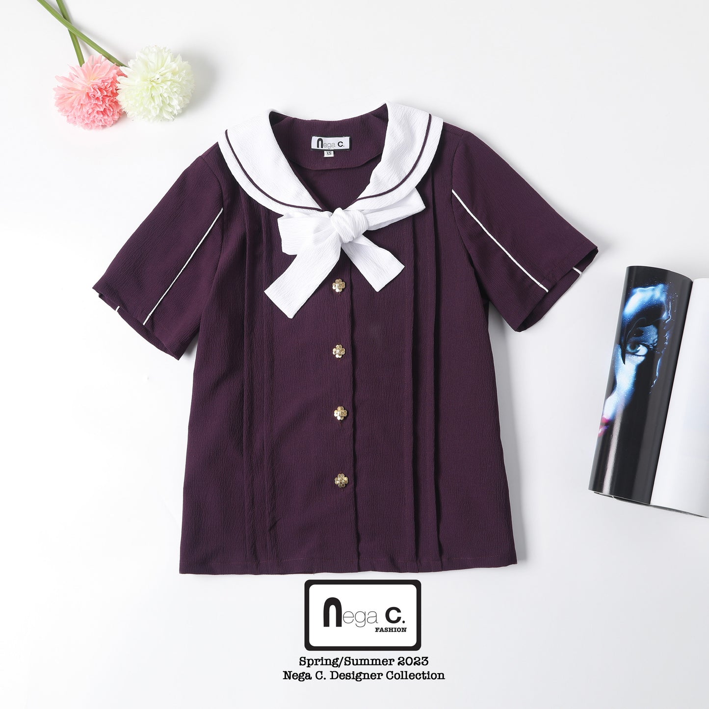Nega C.เสื้อเชิ้ตผูกปมผีเสื้อ|สีม่วง