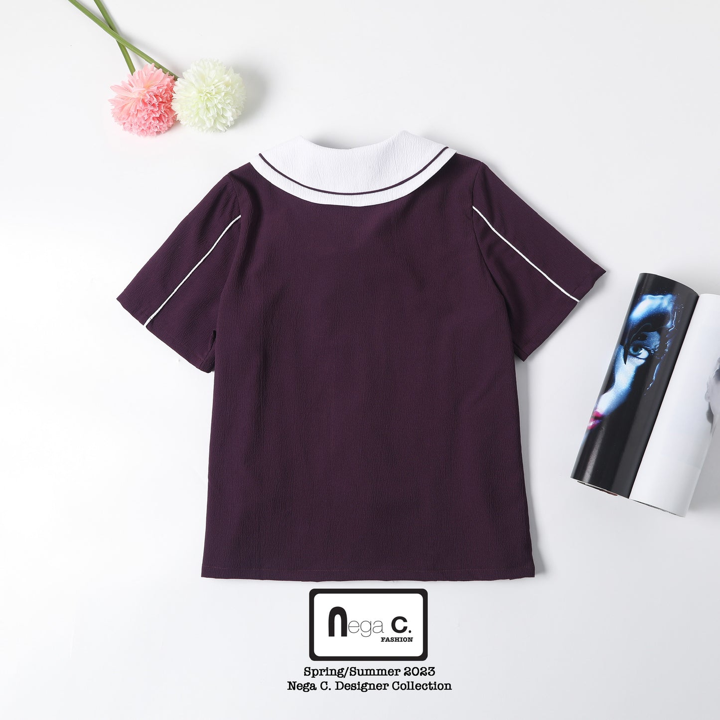 Nega C.เสื้อเชิ้ตผูกปมผีเสื้อ|สีม่วง