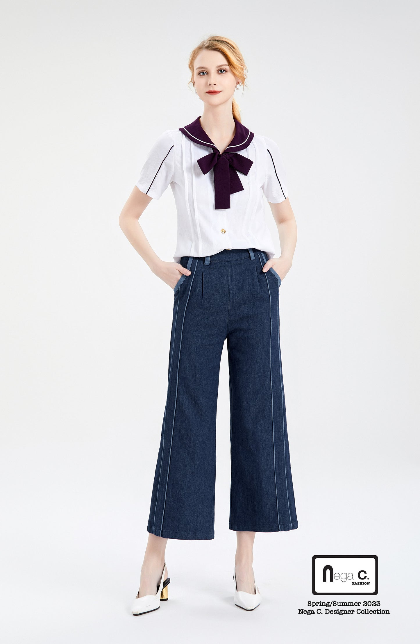 Nega C.เสื้อเชิ้ตผูกปมผีเสื้อ|สีขาว