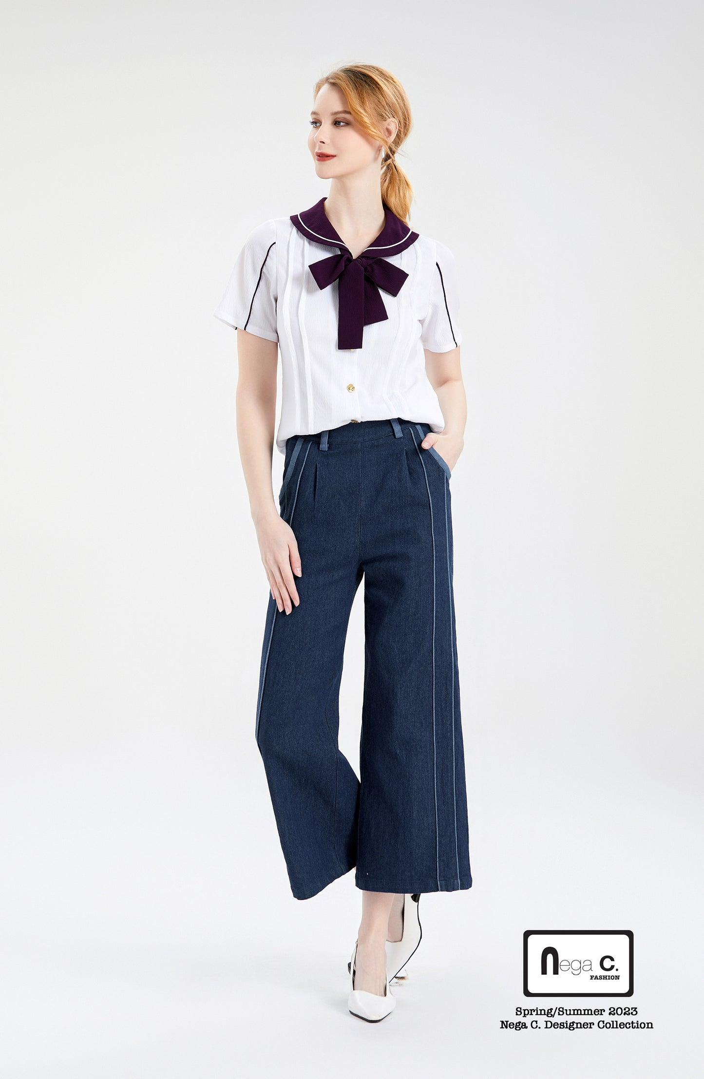 Nega C.เสื้อเชิ้ตผูกปมผีเสื้อ|สีขาว
