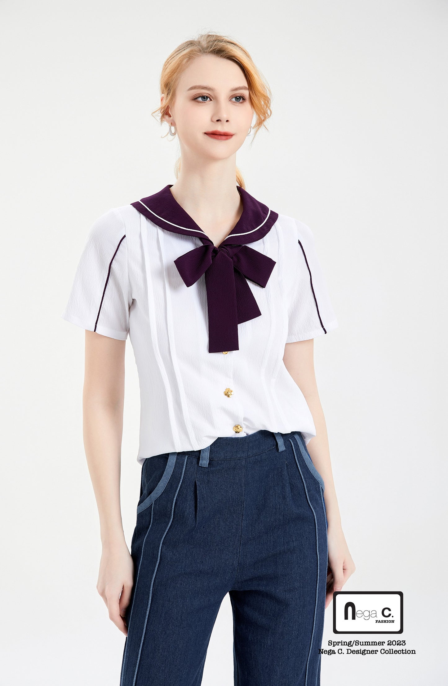 Nega C.เสื้อเชิ้ตผูกปมผีเสื้อ|สีขาว