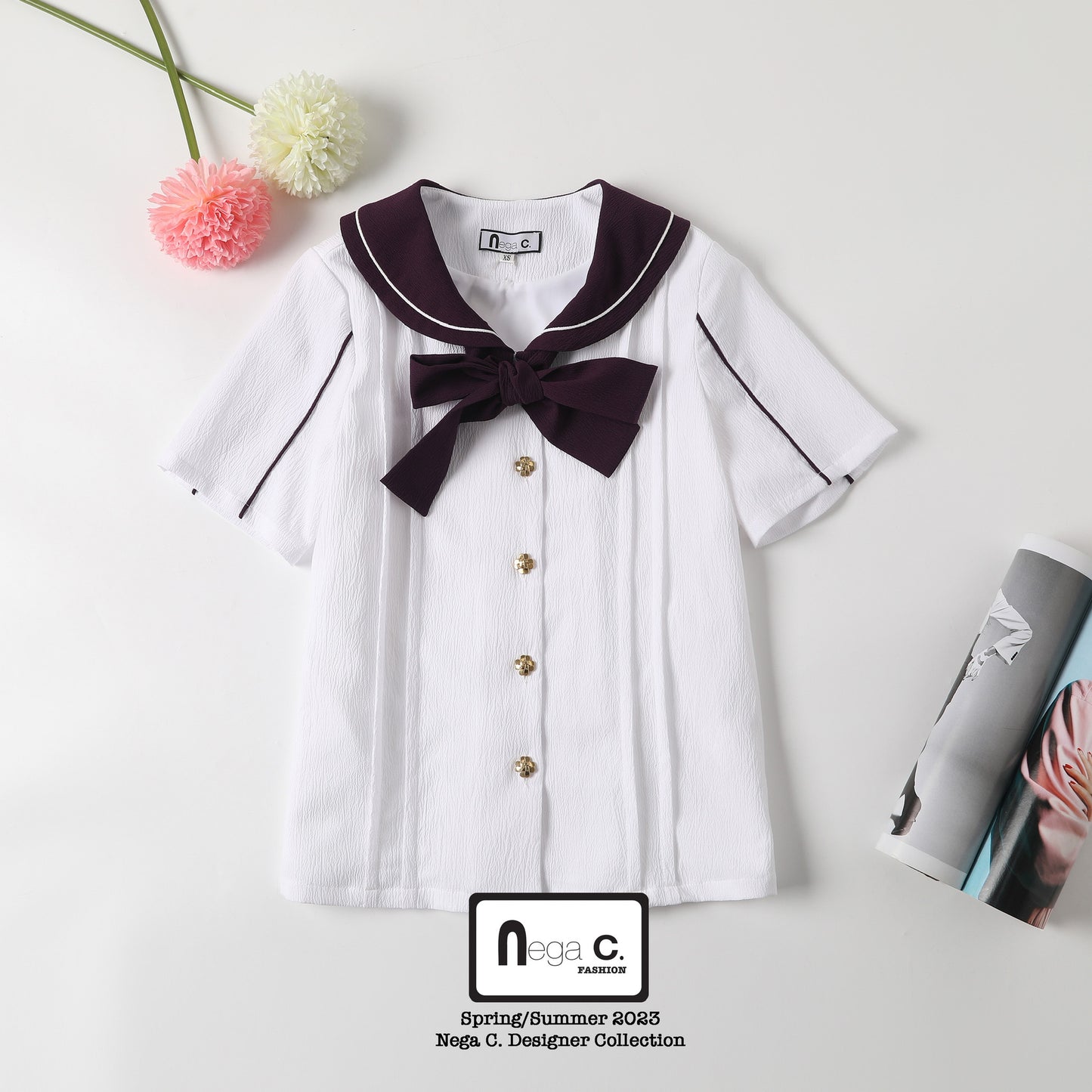 Nega C.เสื้อเชิ้ตผูกปมผีเสื้อ|สีขาว