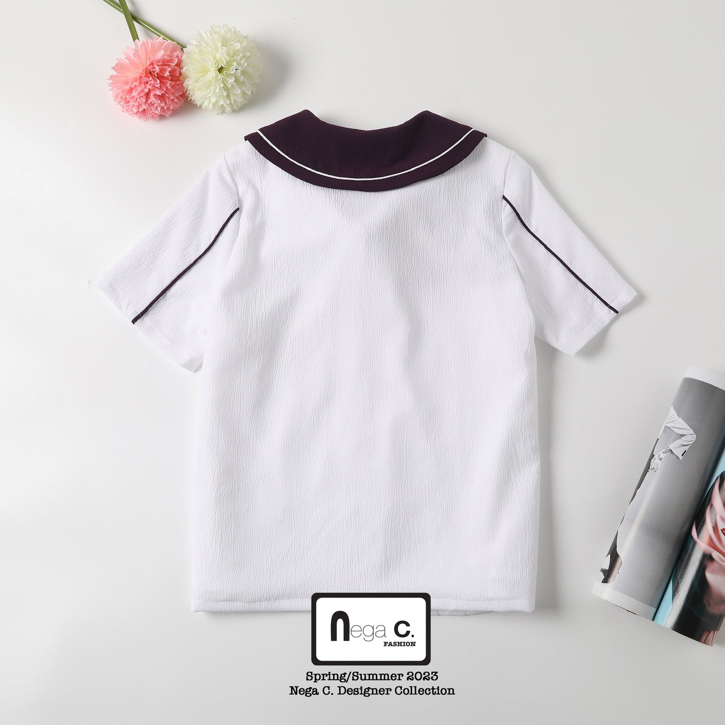 Nega C.เสื้อเชิ้ตผูกปมผีเสื้อ|สีขาว