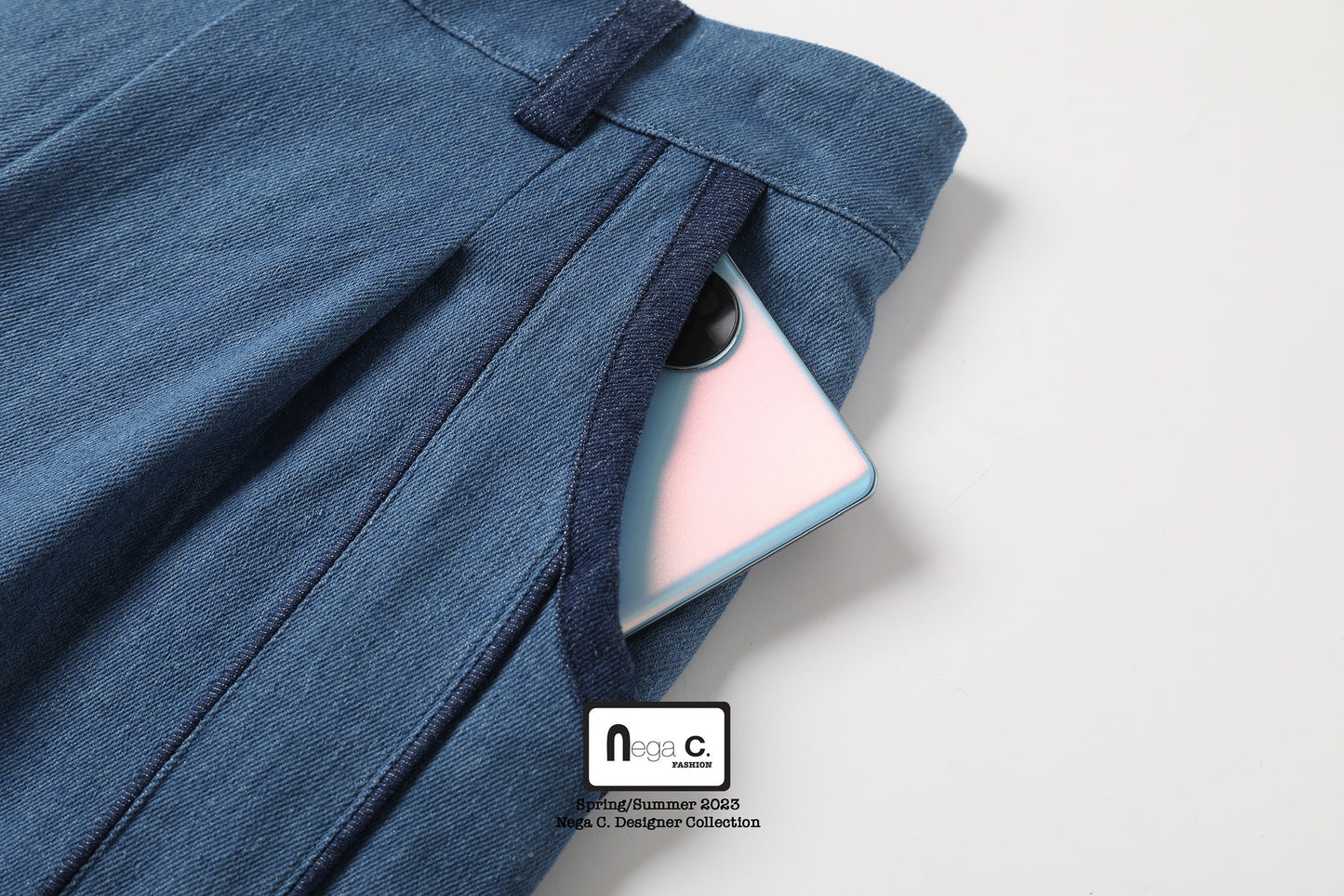 กางเกงยีนส์ขากว้าง Nega C. แต่งดีเทลกุ๊น |Blue|