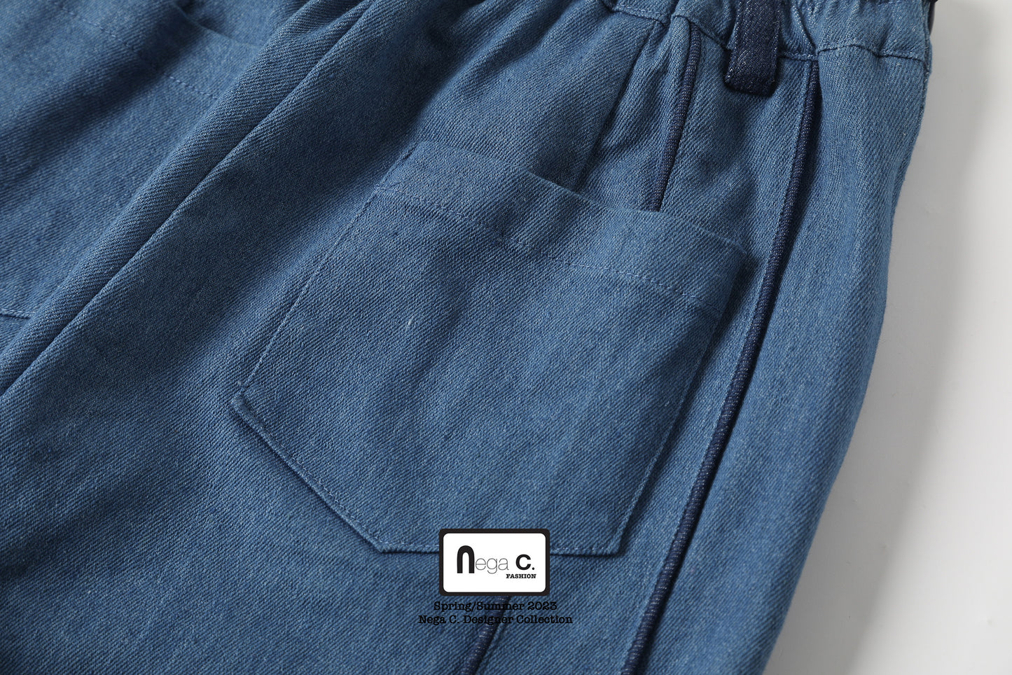 กางเกงยีนส์ขากว้าง Nega C. แต่งดีเทลกุ๊น |Blue|