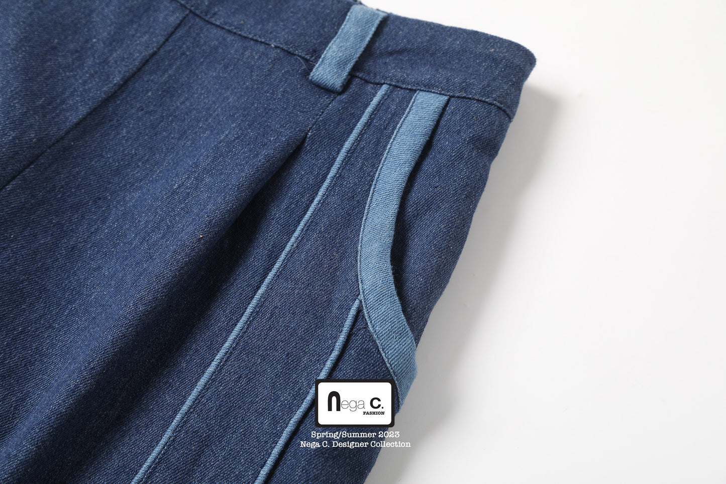 กางเกงยีนส์ขากว้าง Nega C. แต่งดีเทลกุ๊น |Navy|