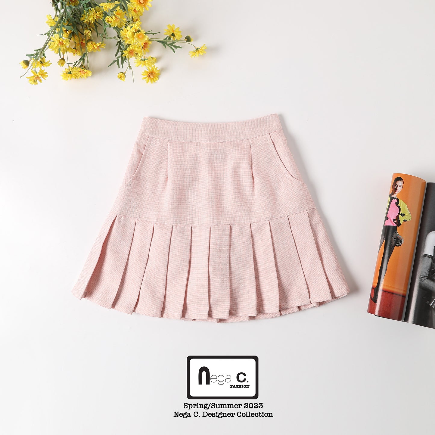 Nega C. มินิสเกิร์ตจับจีบสไตล์หวานน่ารัก |สีชมพู | มีซับใน