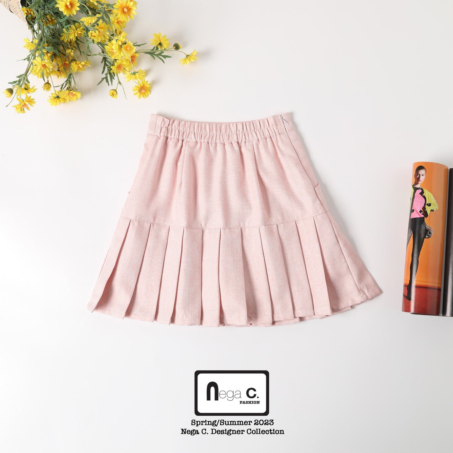 Nega C. มินิสเกิร์ตจับจีบสไตล์หวานน่ารัก |สีชมพู | มีซับใน
