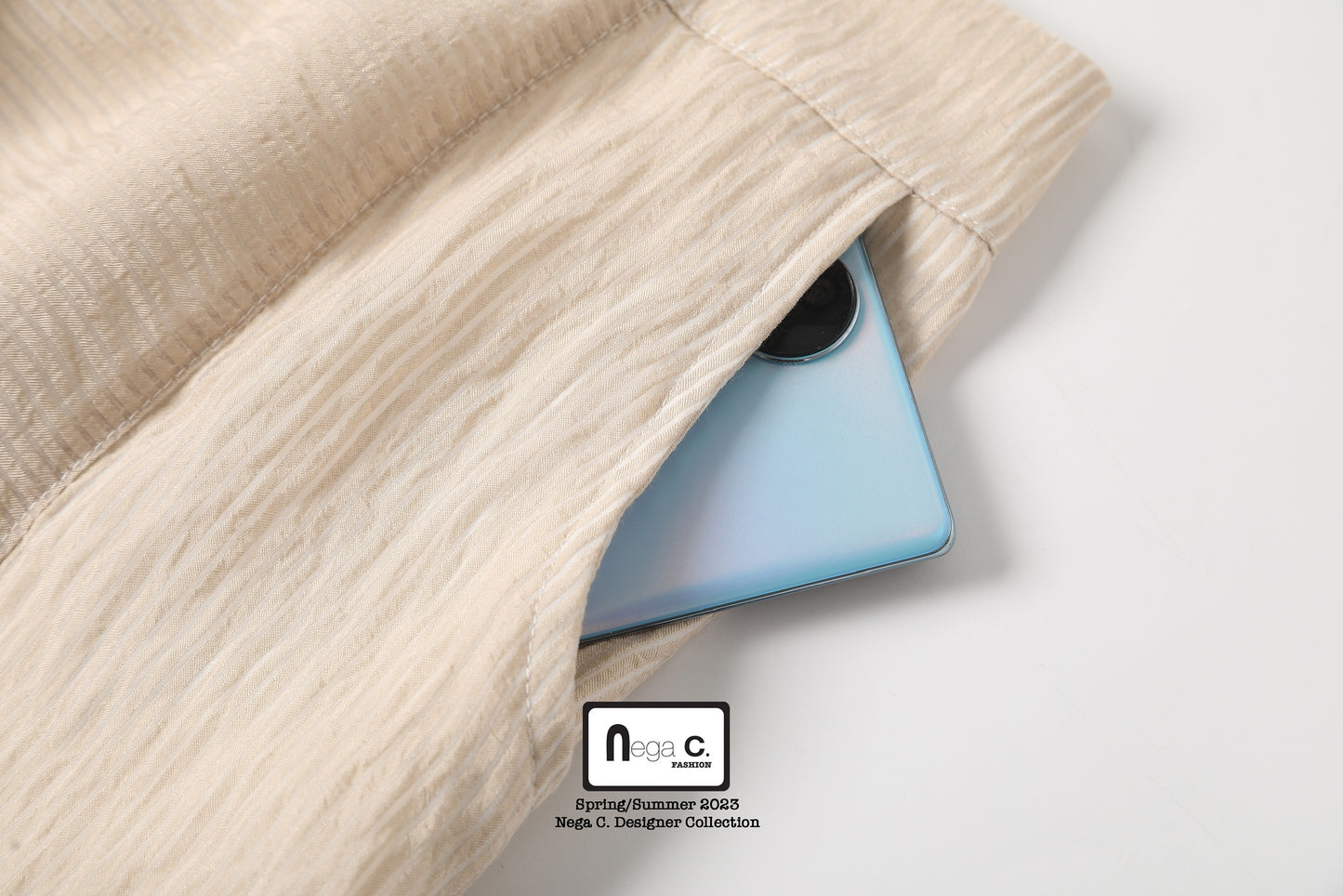 Nega C. กระโปรงจับจีบยาวปานกลาง |สีเบจ| มีซับใน