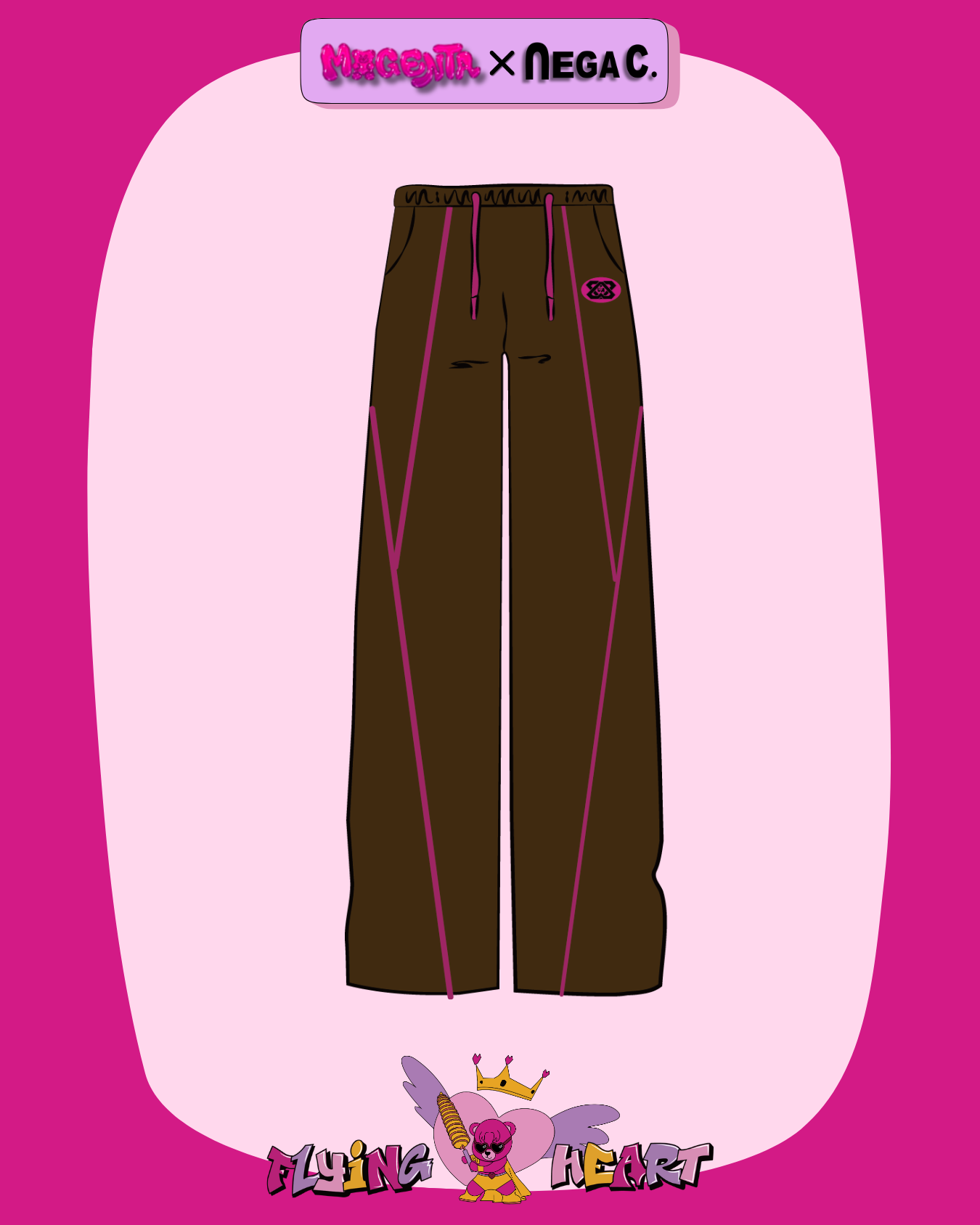 MXN Sport style trousers with magenta pipping| Brown| Elastic