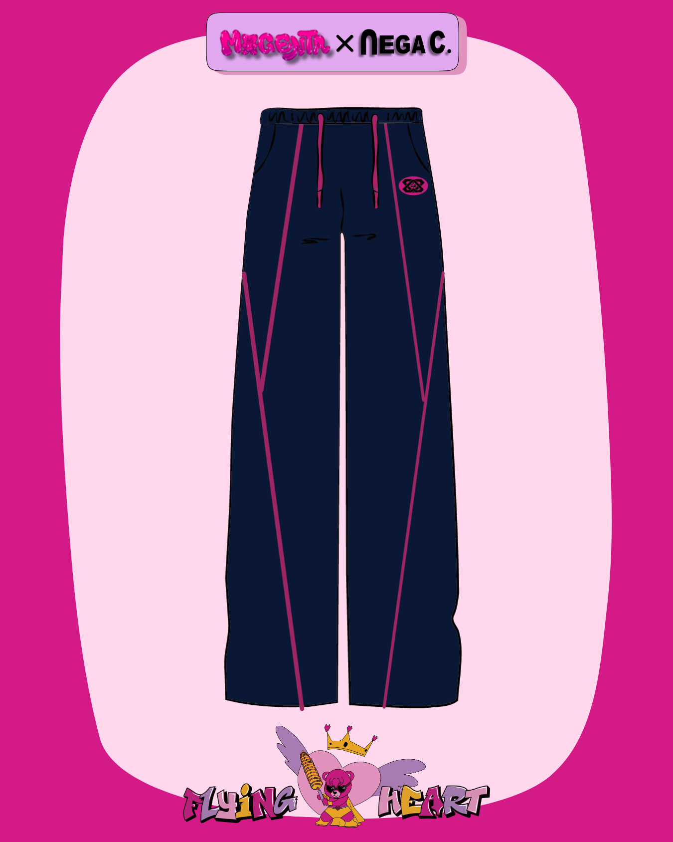 MXN Sport style trousers with magenta pipping| Navy| Elastic