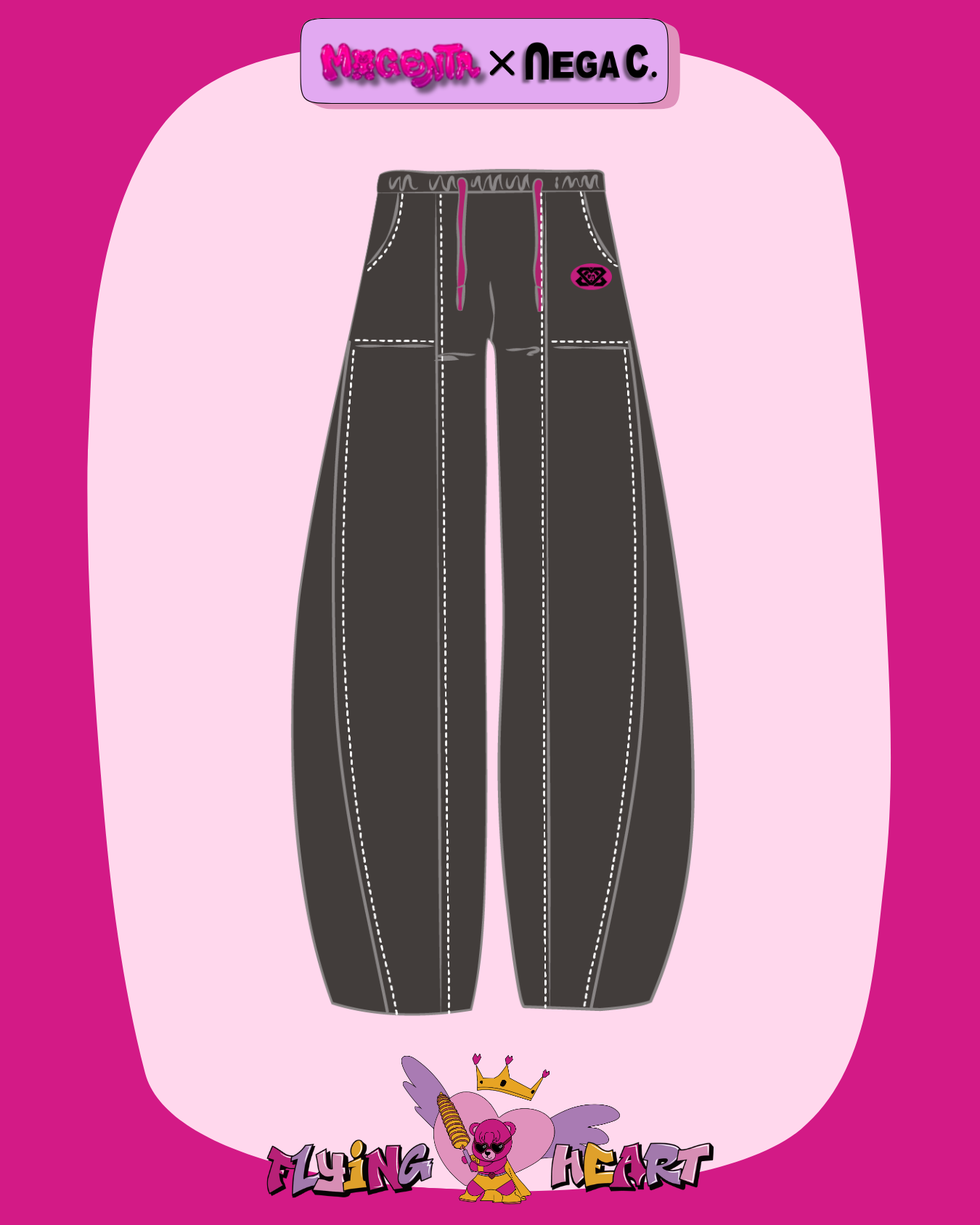 MXN Round shape cut trousers with Top Sewing design| Elastic| Grey