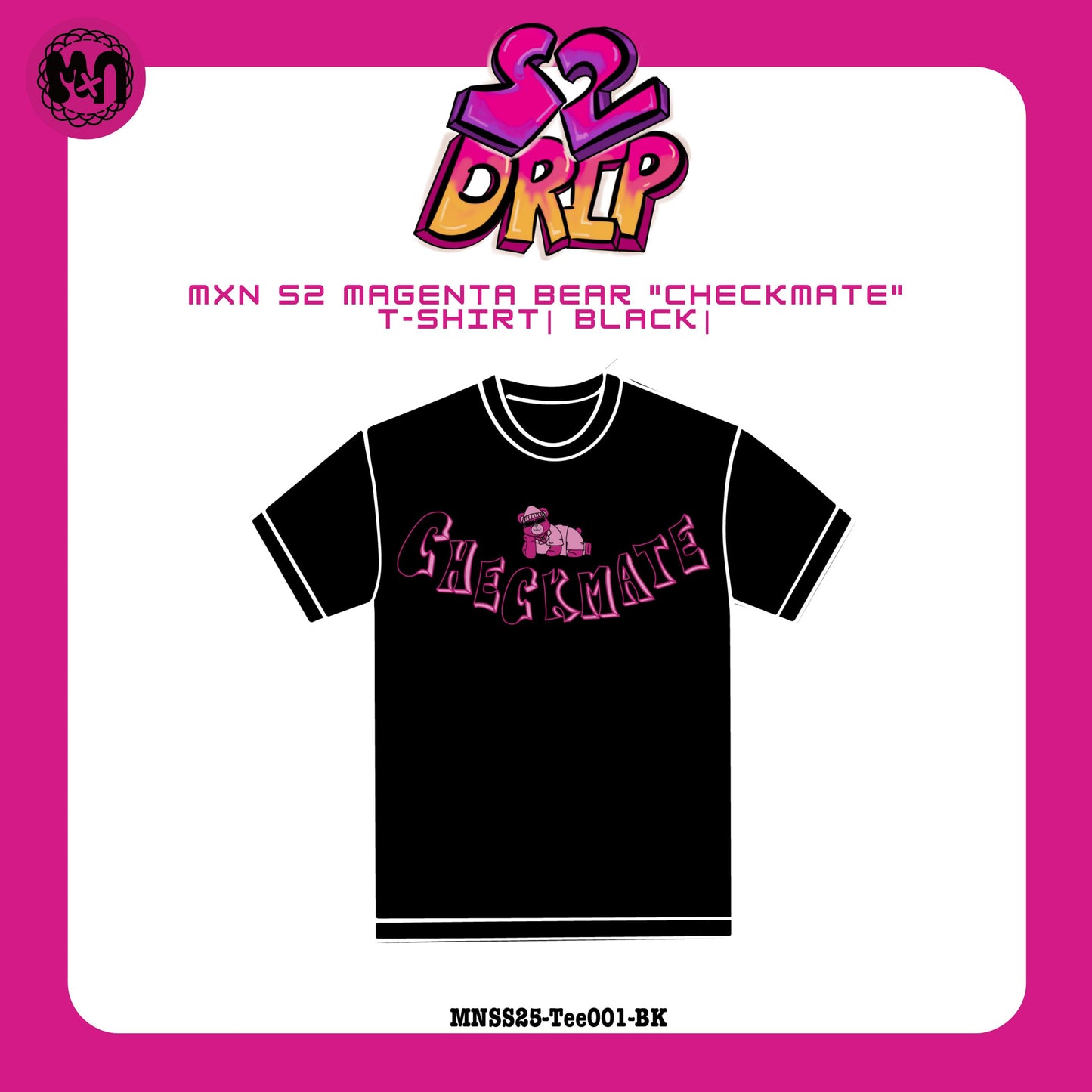 MxN S2 Magenta Bear "Checkmate" T-shirt| Black|