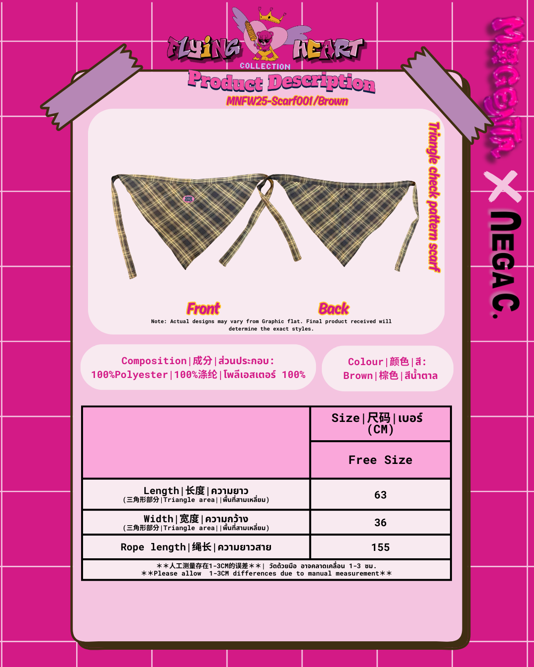 MxN Triangle check pattern scarf| Brown|