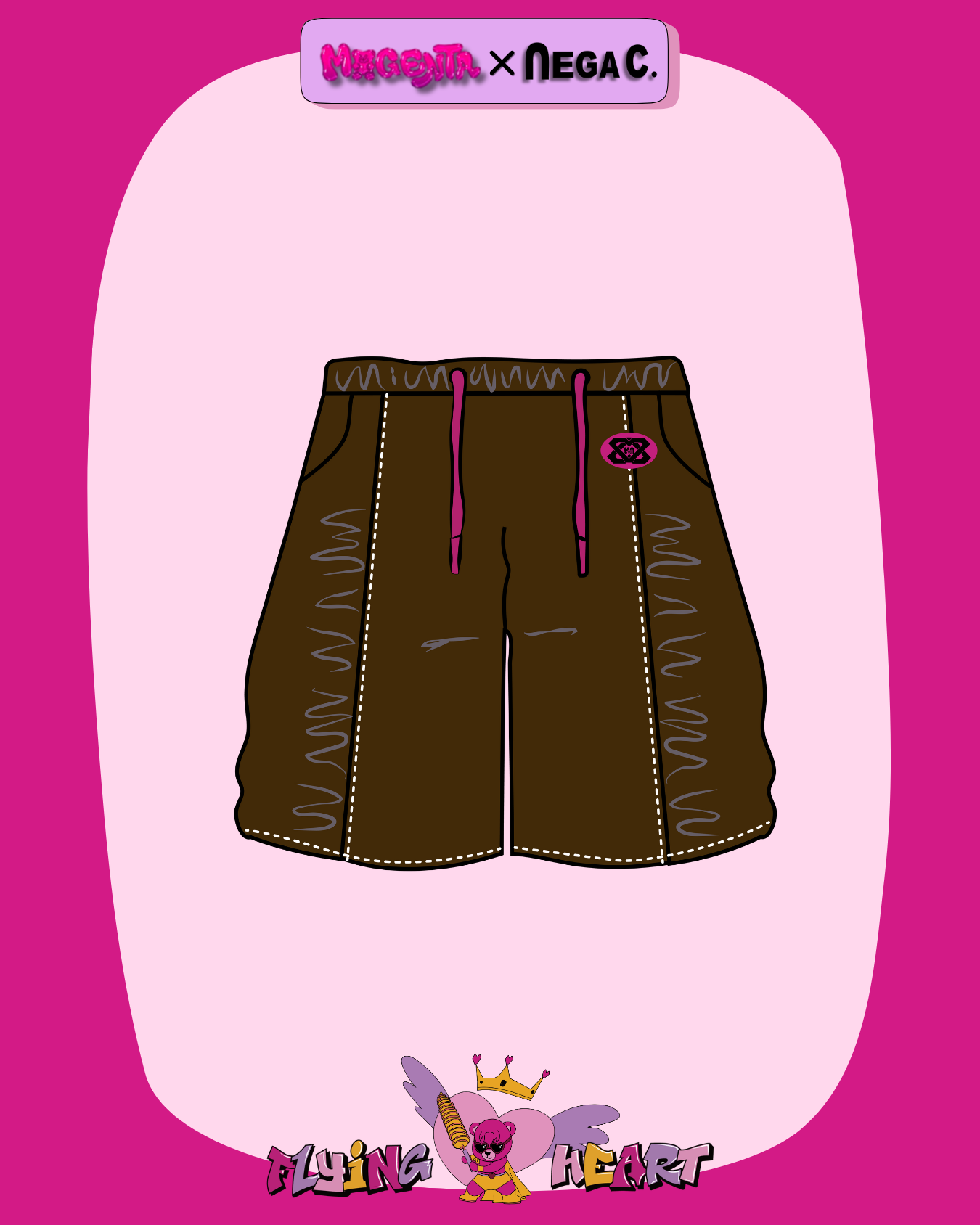 MXN Sports style shorts with ruffle darts|Brown|Elastic