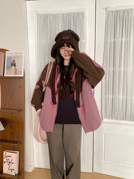 MXN Colour Block Zip Hoodie Jacket| Brown| With Lining