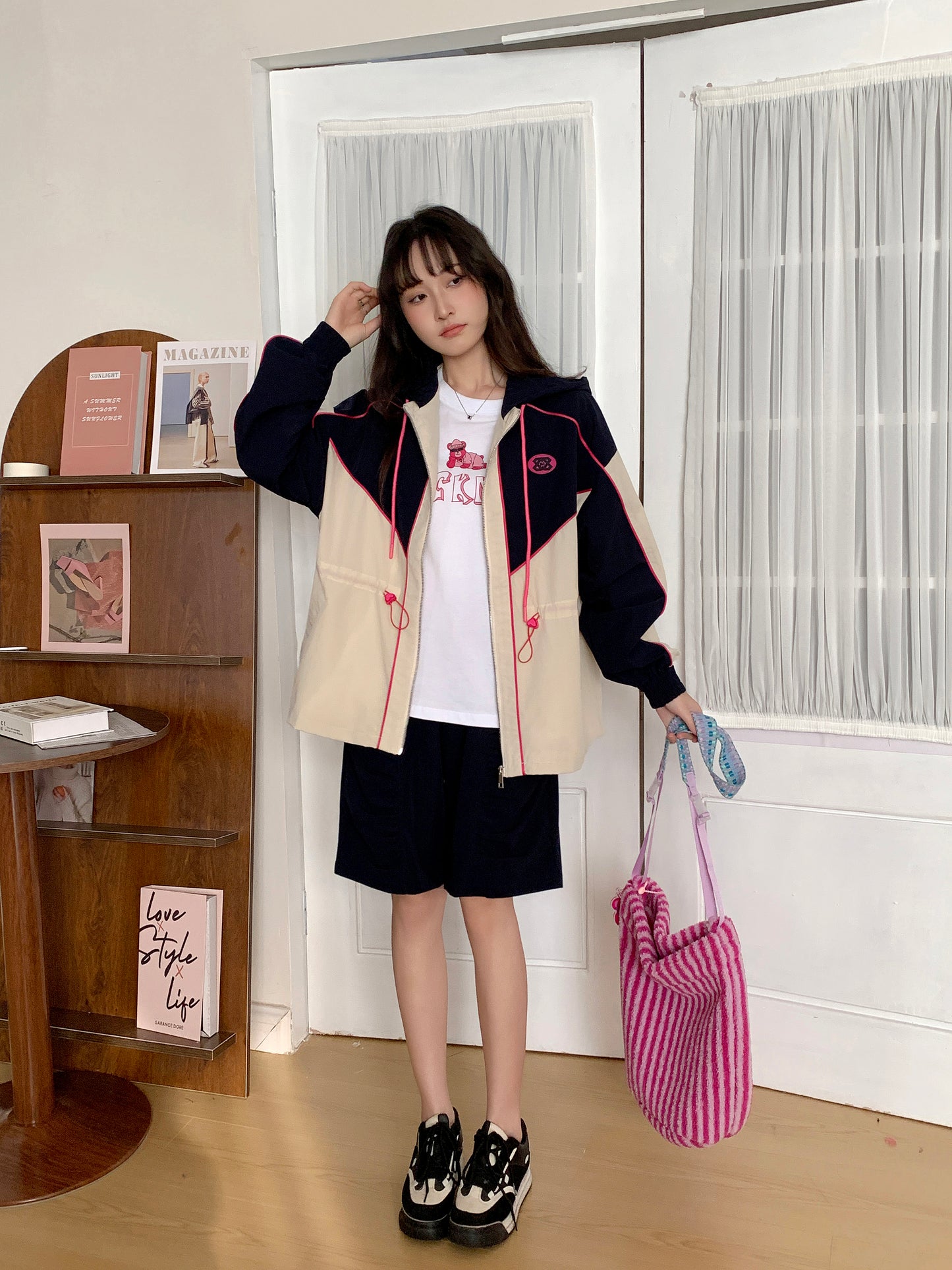 MXN Colour Block Zip Hoodie Jacket| Navy| With Lining