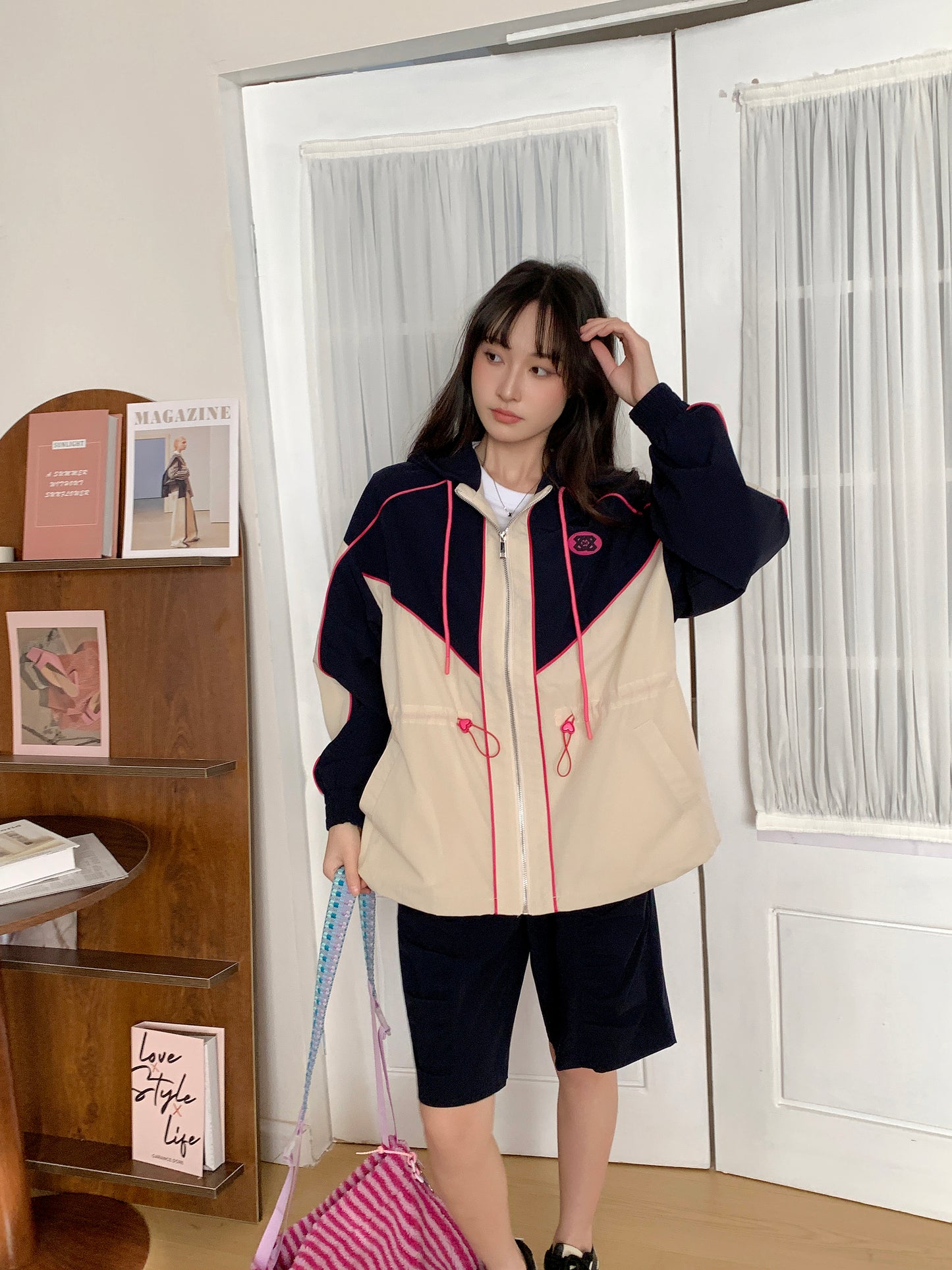 MXN Colour Block Zip Hoodie Jacket| Navy| With Lining