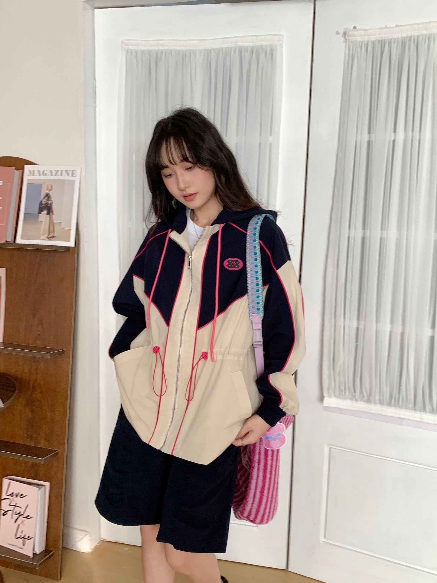 MXN Colour Block Zip Hoodie Jacket| Navy| With Lining