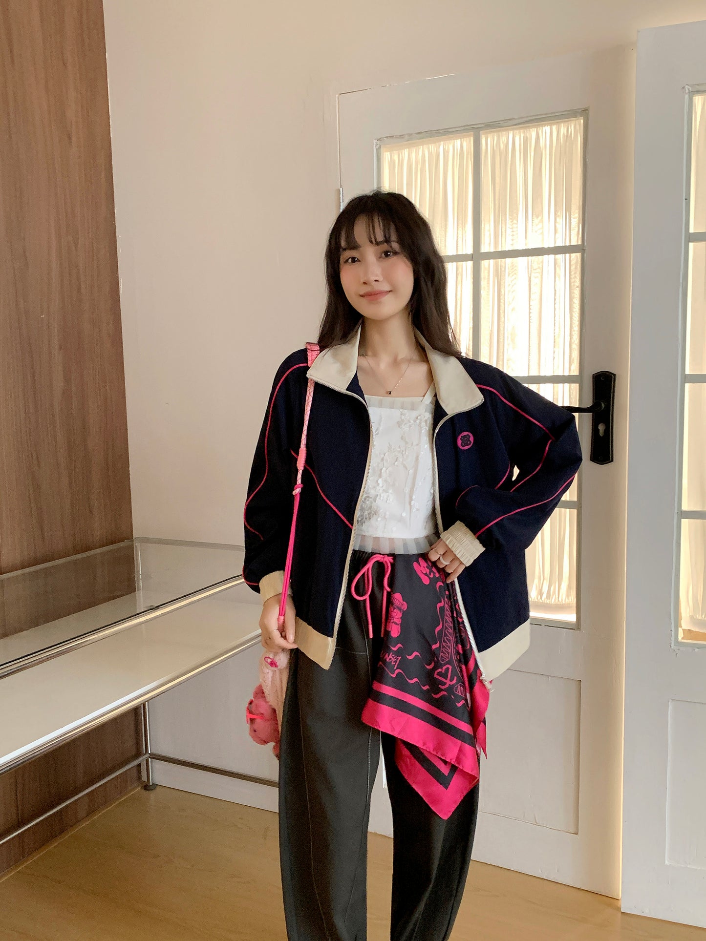 MXN Sport style jacket with Magenta pipping| Navy| With Lining