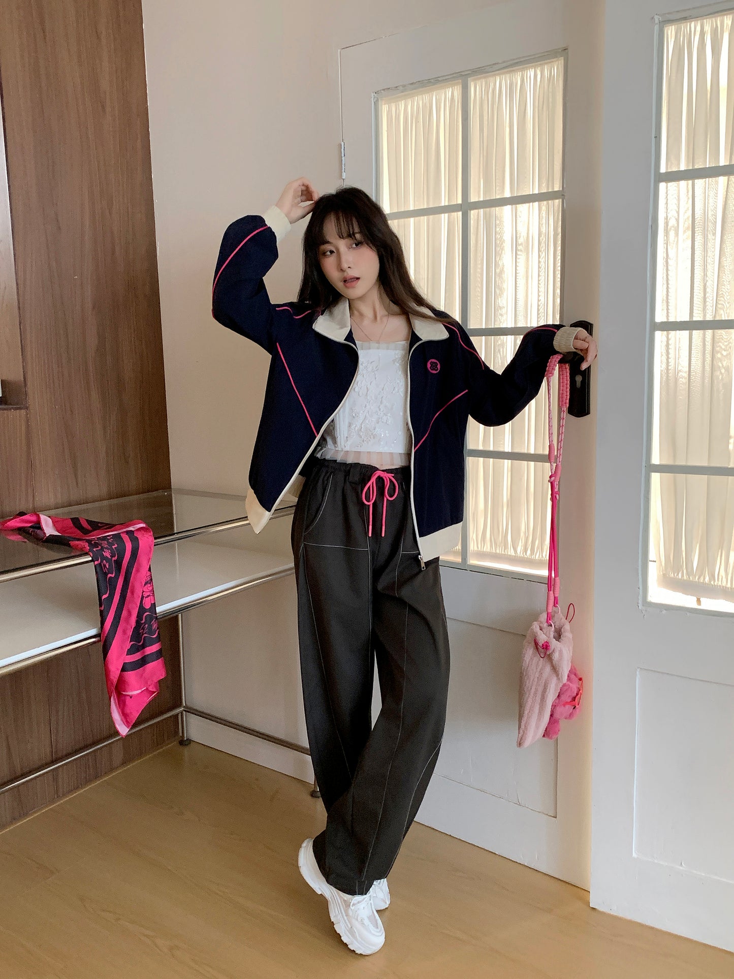 MXN Sport style jacket with Magenta pipping| Navy| With Lining