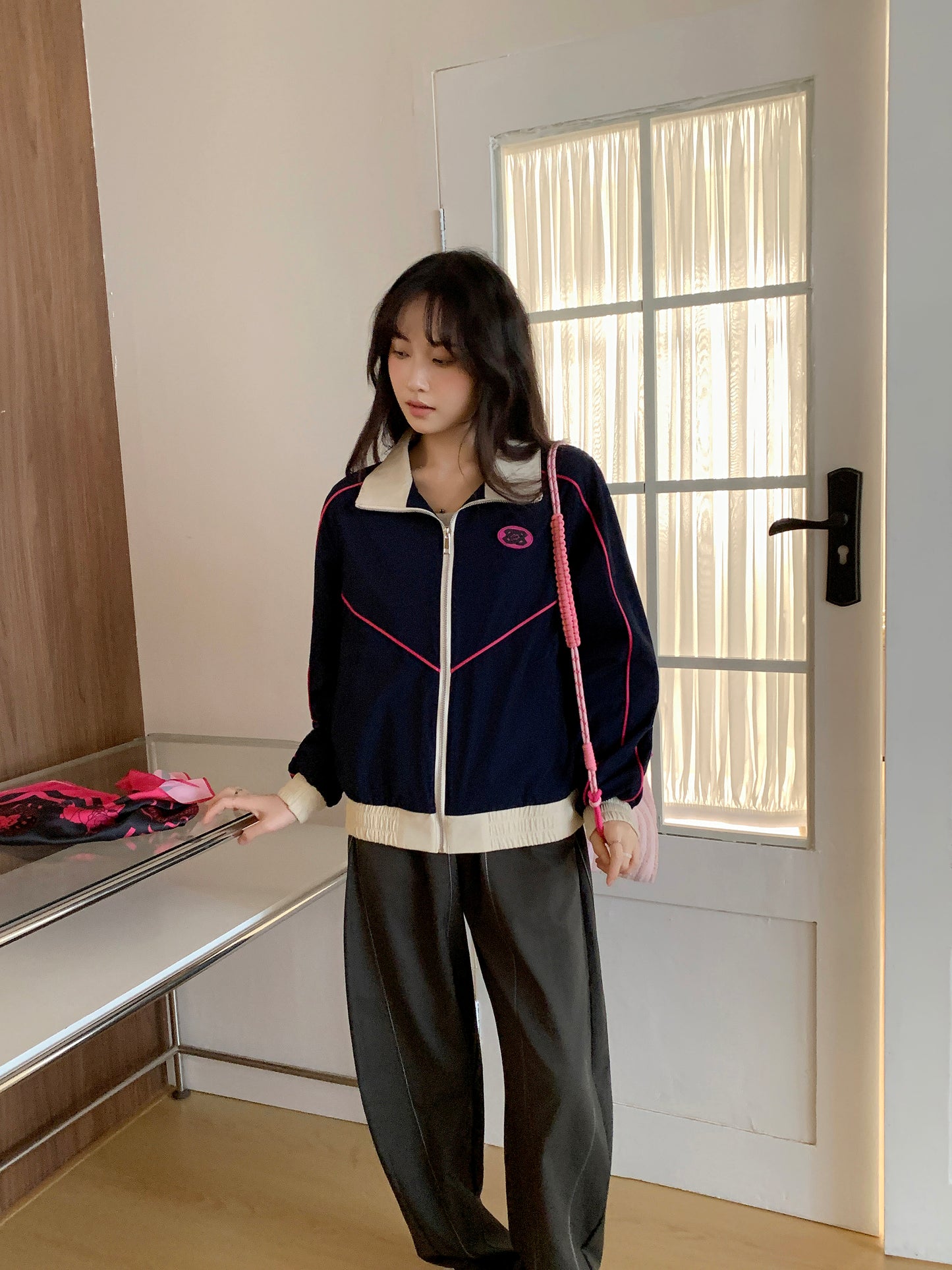 MXN Sport style jacket with Magenta pipping| Navy| With Lining