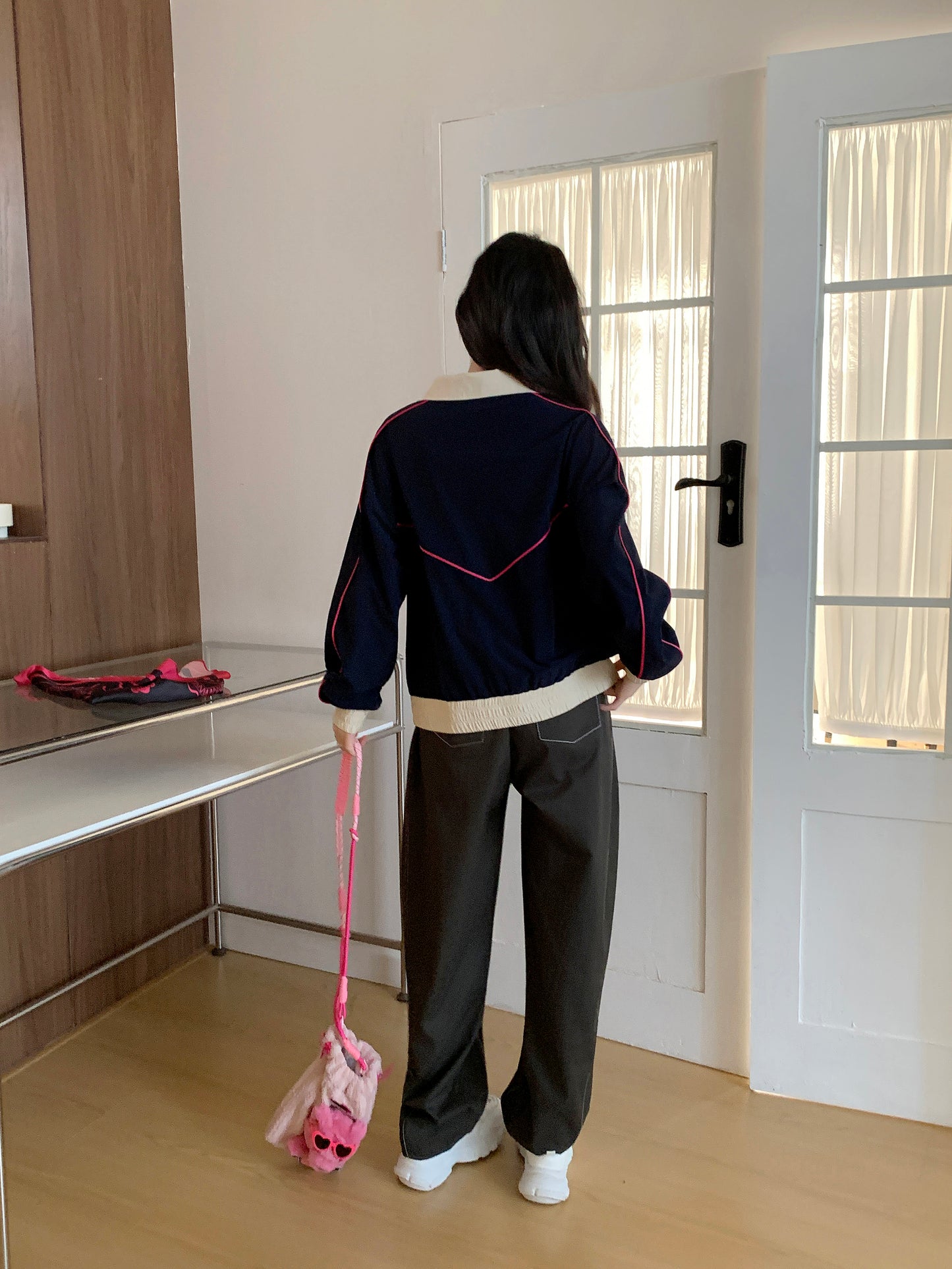 MXN Round shape cut trousers with Top Sewing design| Elastic| Grey