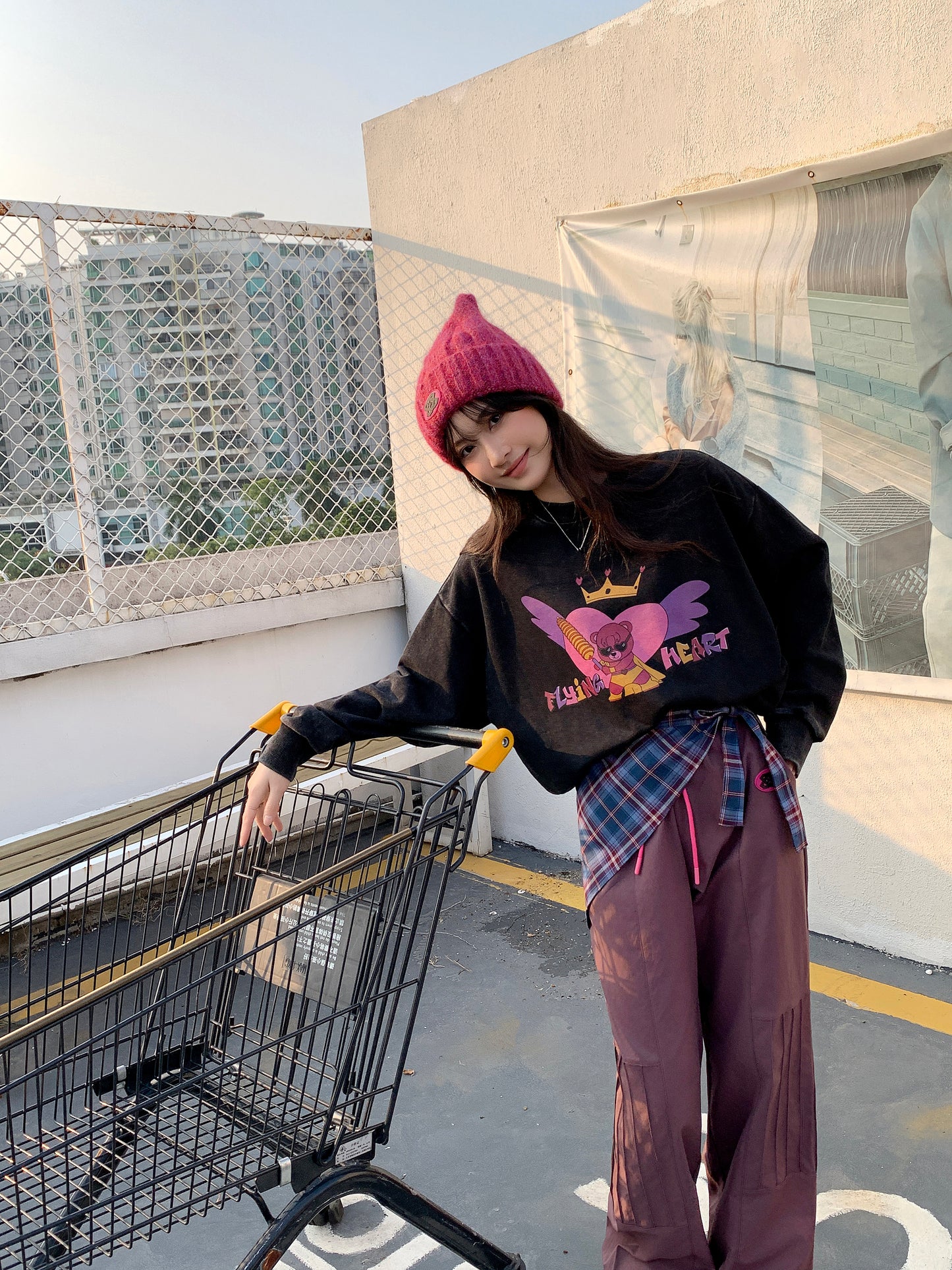 MXN Magenta Bear Oversize Sweater with washed effect| Black