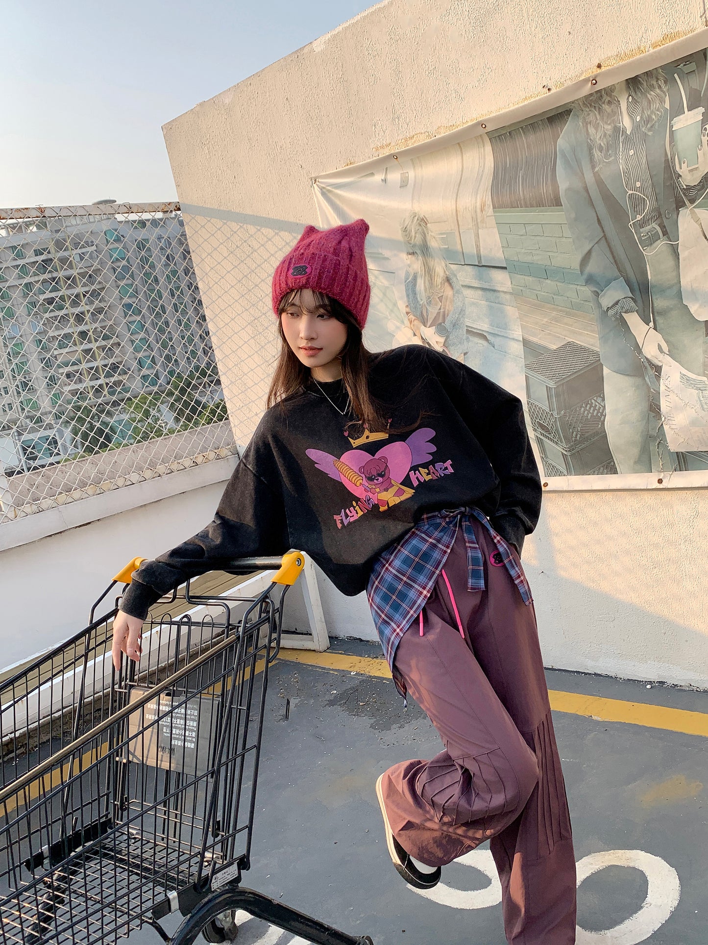 MXN Magenta Bear Oversize Sweater with washed effect| Black