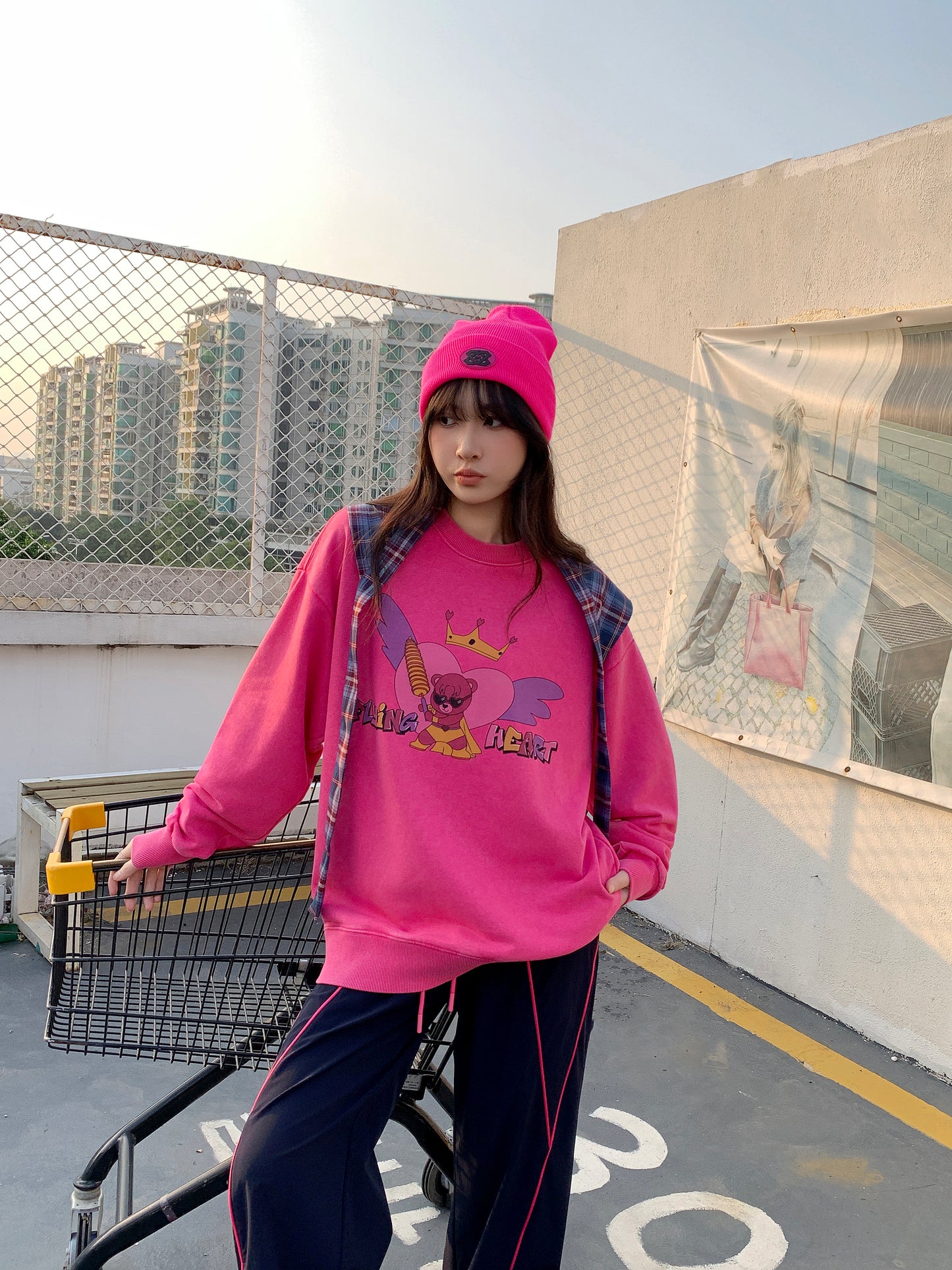 MXN Magenta Bear Oversize Sweater with washed effect| Magenta