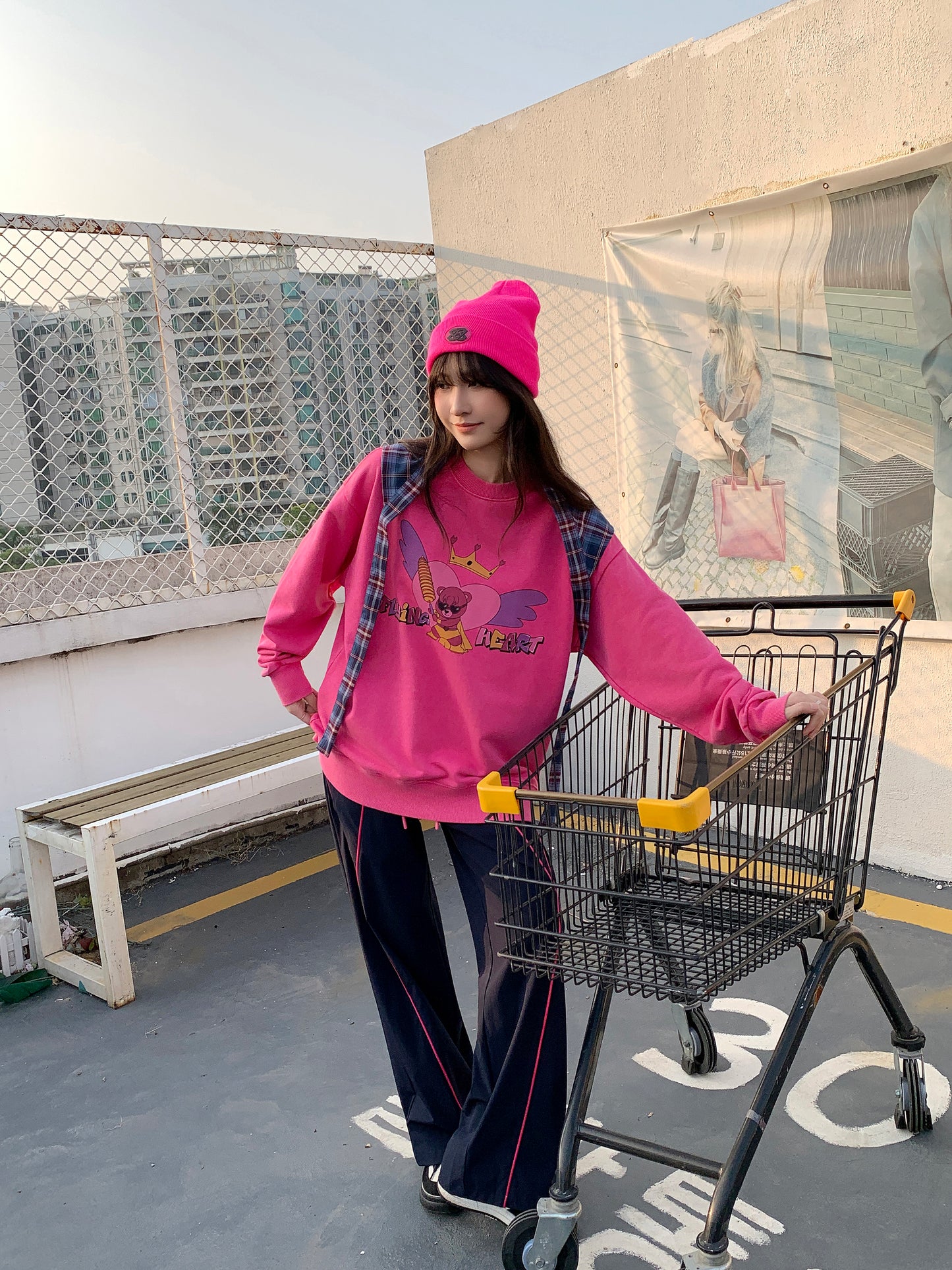 MXN Magenta Bear Oversize Sweater with washed effect| Magenta