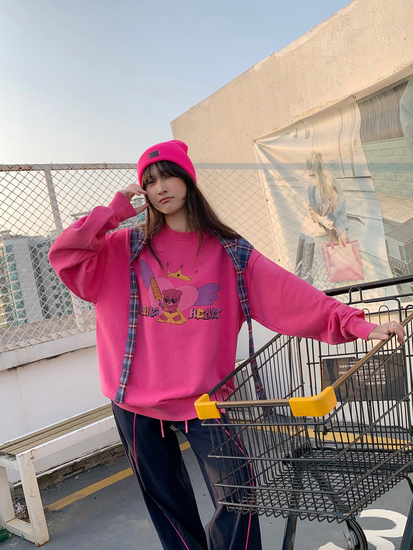 MXN Magenta Bear Oversize Sweater with washed effect| Magenta