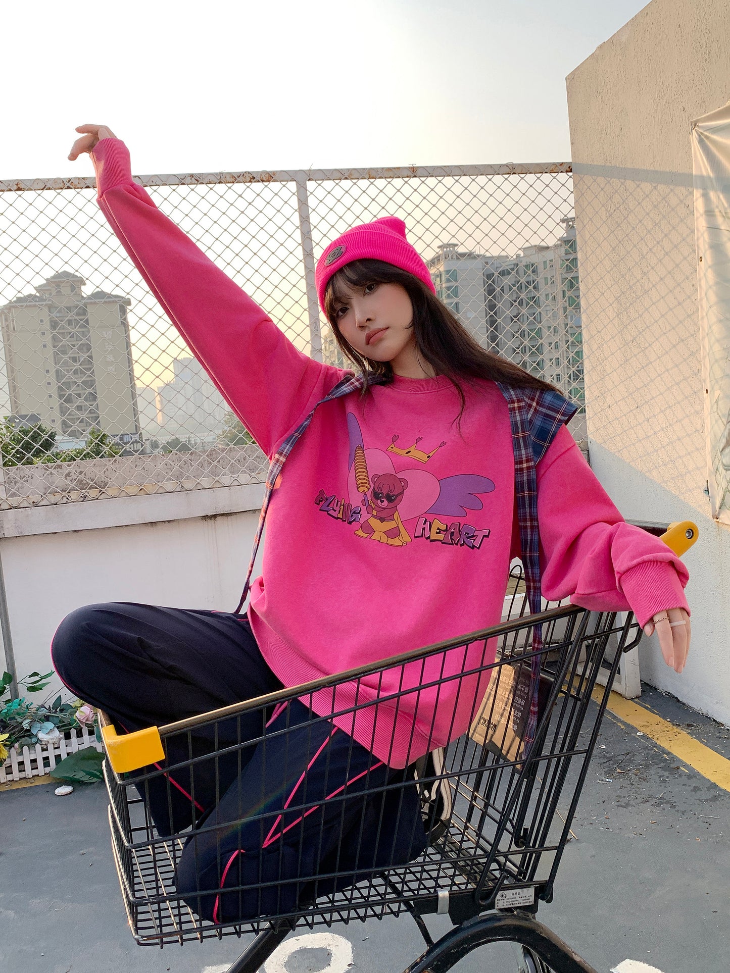 MXN Magenta Bear Oversize Sweater with washed effect| Magenta