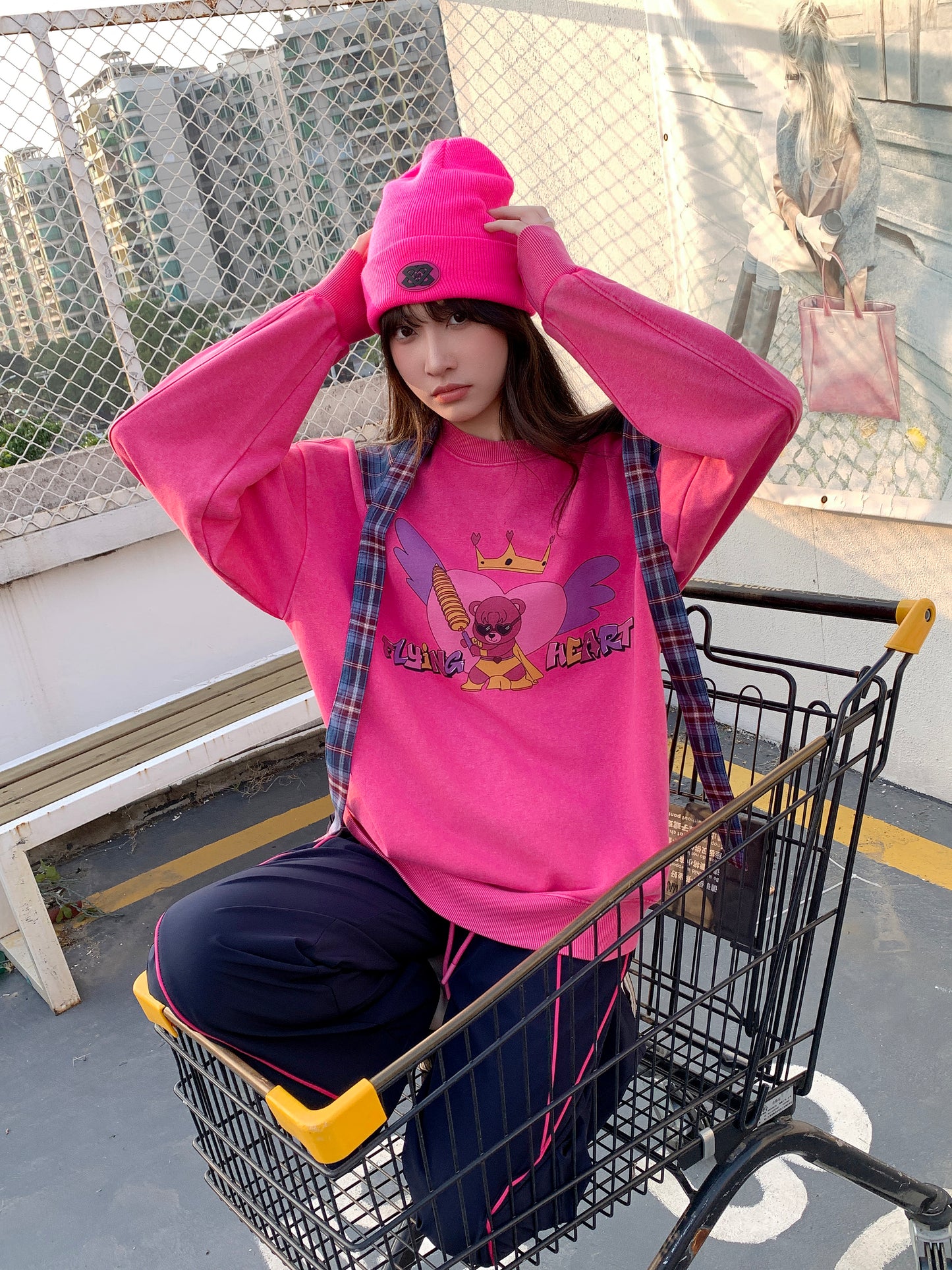 MXN Magenta Bear Oversize Sweater with washed effect| Magenta