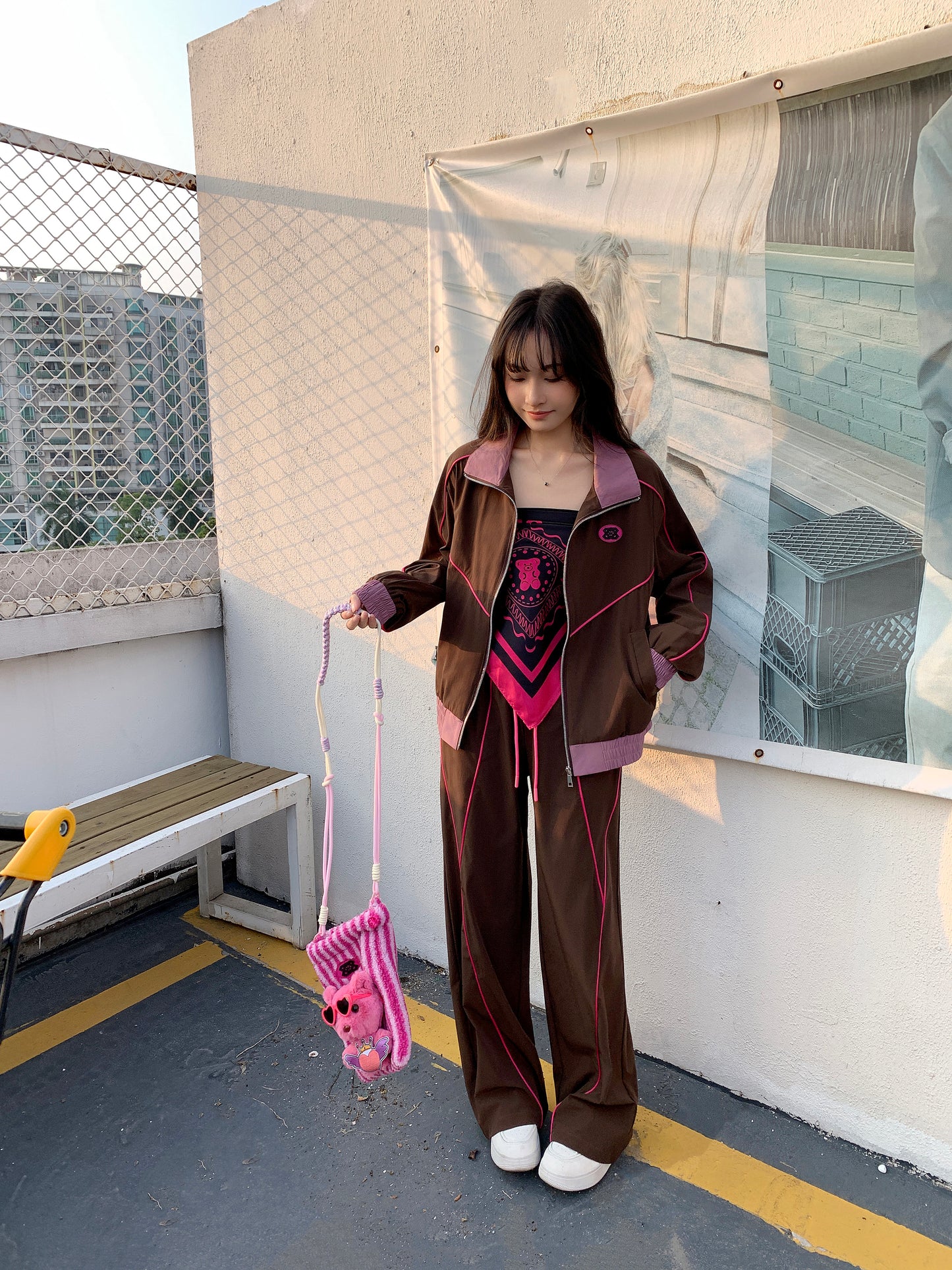 MXN Sport style jacket with Magenta pipping| Brown| With Lining