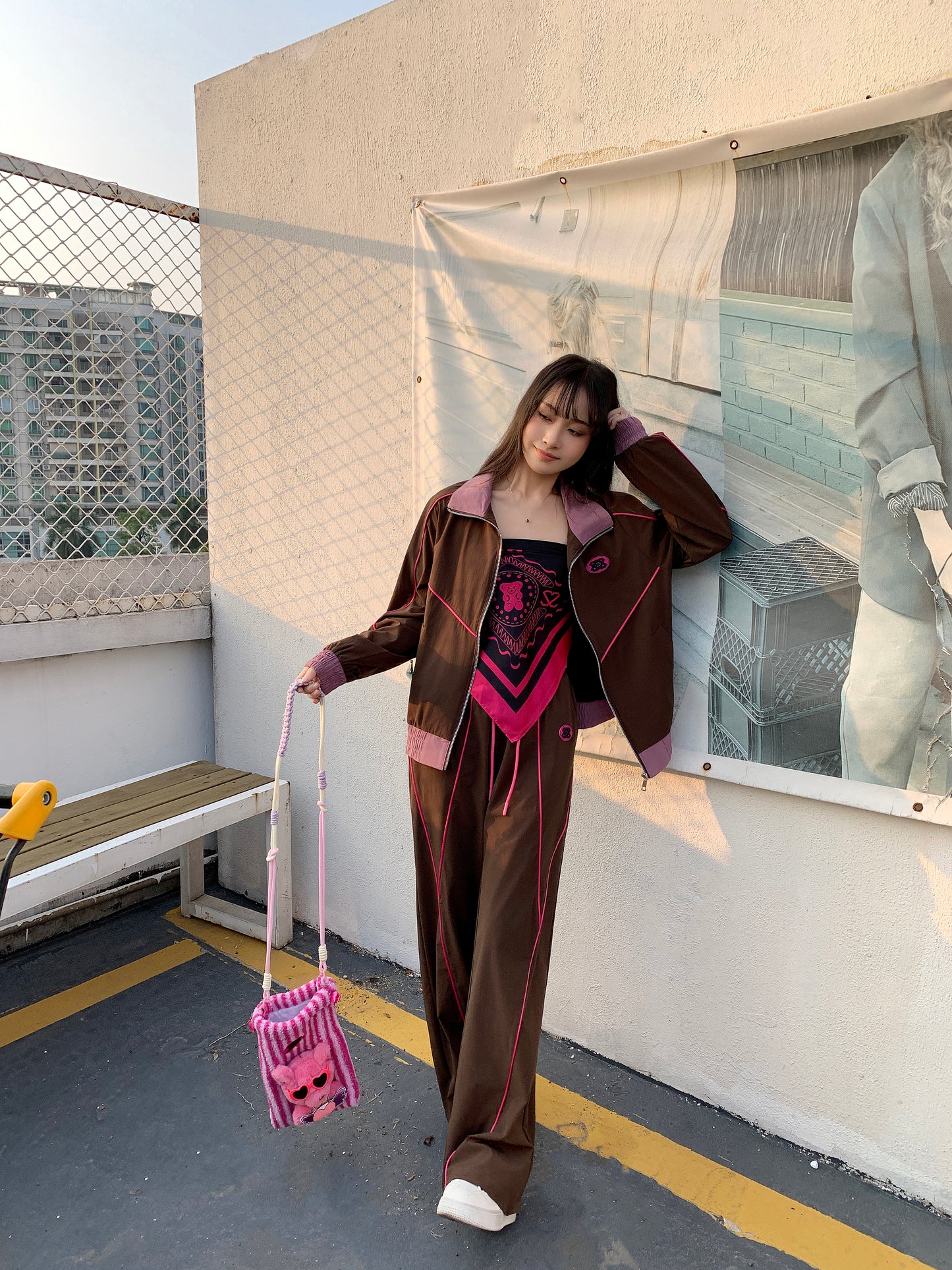 MXN Sport style jacket with Magenta pipping| Brown| With Lining