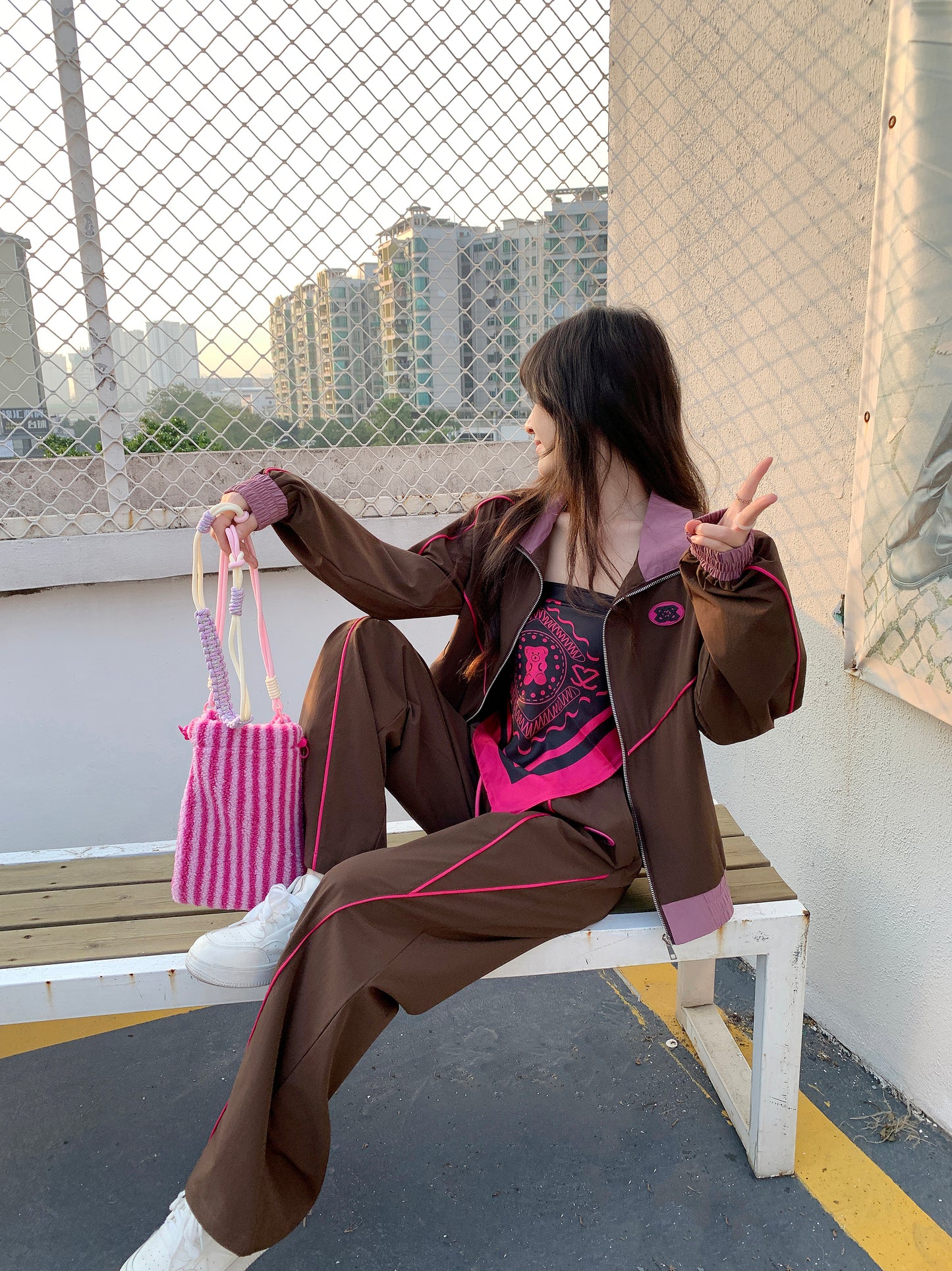 MXN Sport style jacket with Magenta pipping| Brown| With Lining