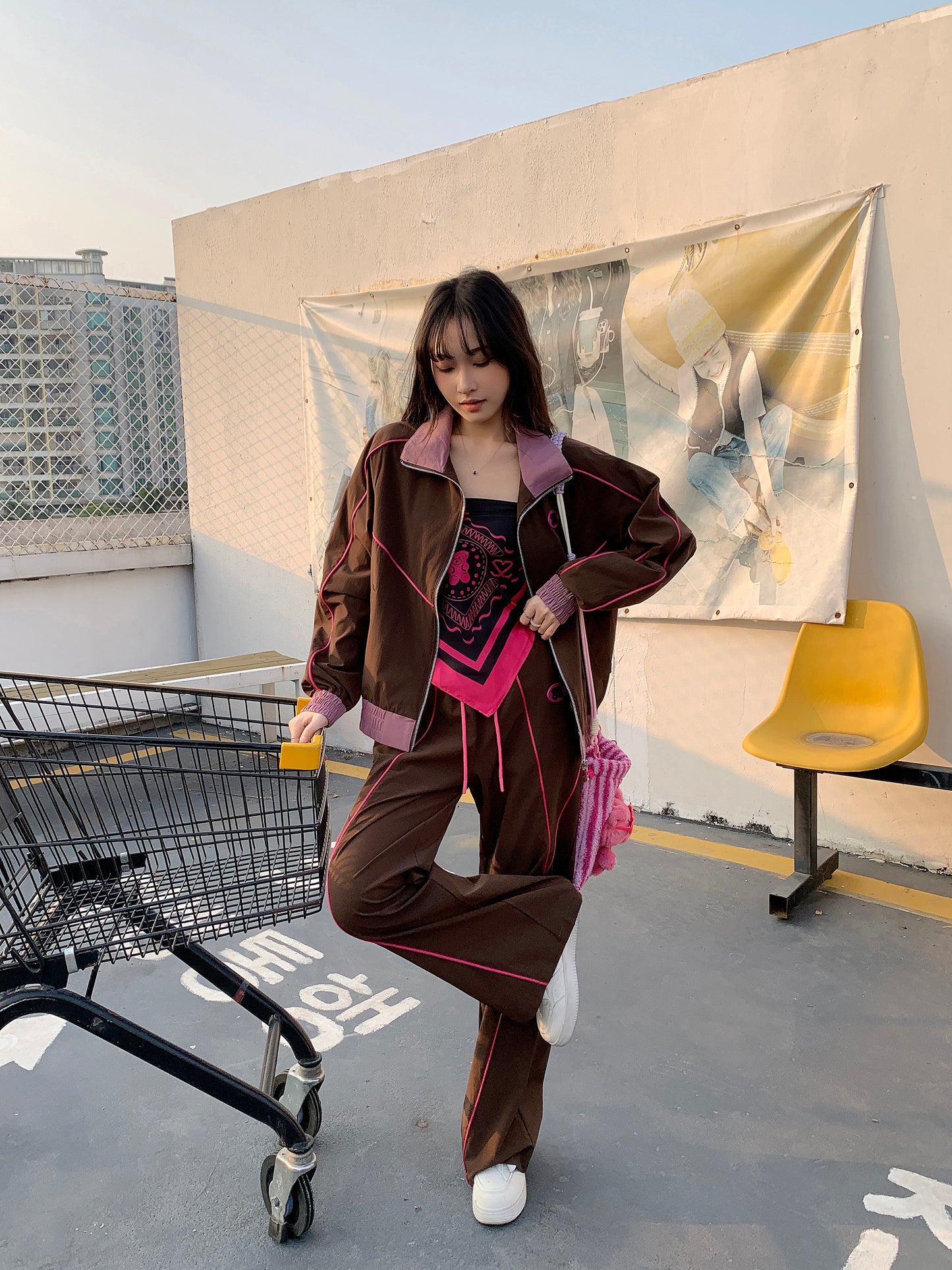 MXN Sport style jacket with Magenta pipping| Brown| With Lining