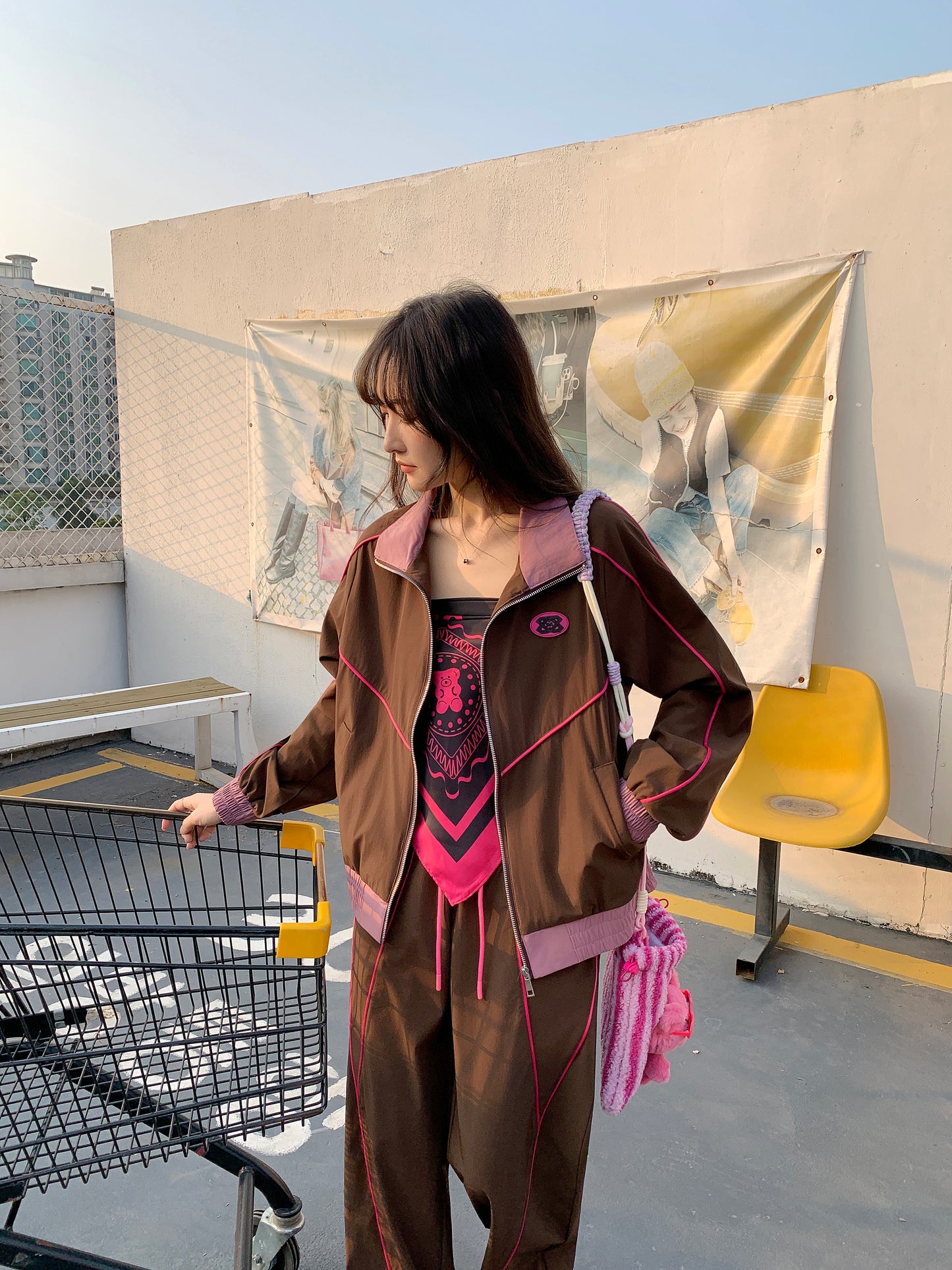 MXN Sport style jacket with Magenta pipping| Brown| With Lining