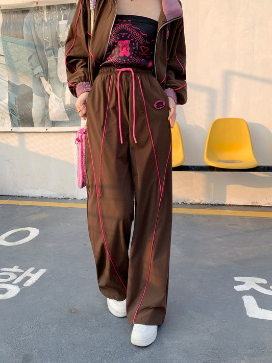 MXN Sport style trousers with magenta pipping| Brown| Elastic