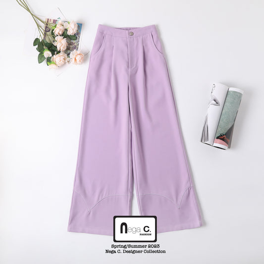 Nega C. กางเกงขากว้างเย็บปะติดปะต่อสีสดใส | สีชมพู | ยางยืดไมโคร