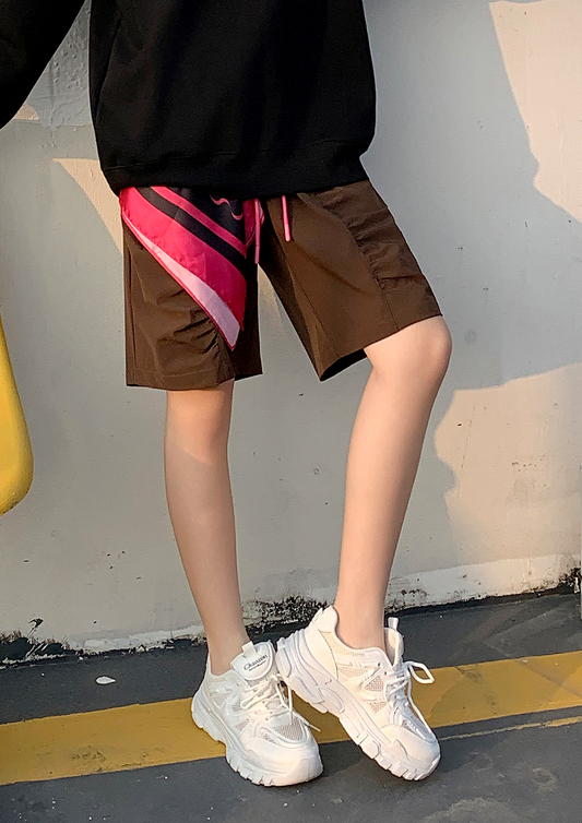 MXN Sports style shorts with ruffle darts|Brown|Elastic