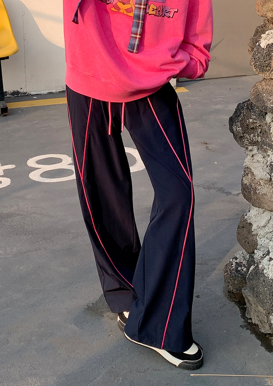 MXN Sport style trousers with magenta pipping| Navy| Elastic