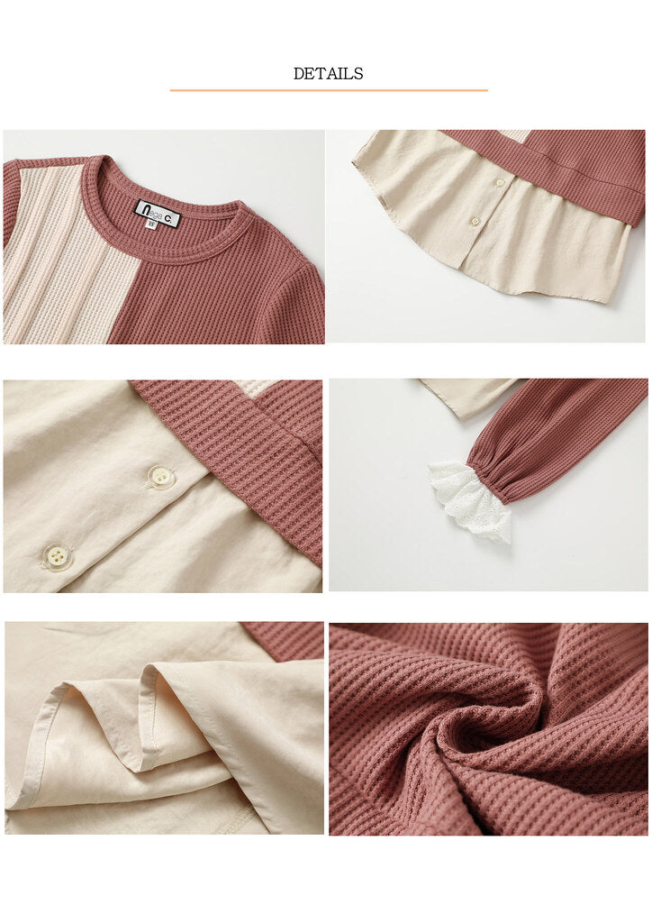 Nega C. 針織拼布上衣|粉紅色|微彈| 無裡襯