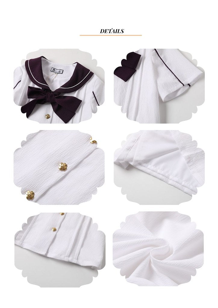 Nega C.sailor collar butterfly knot shirt|White