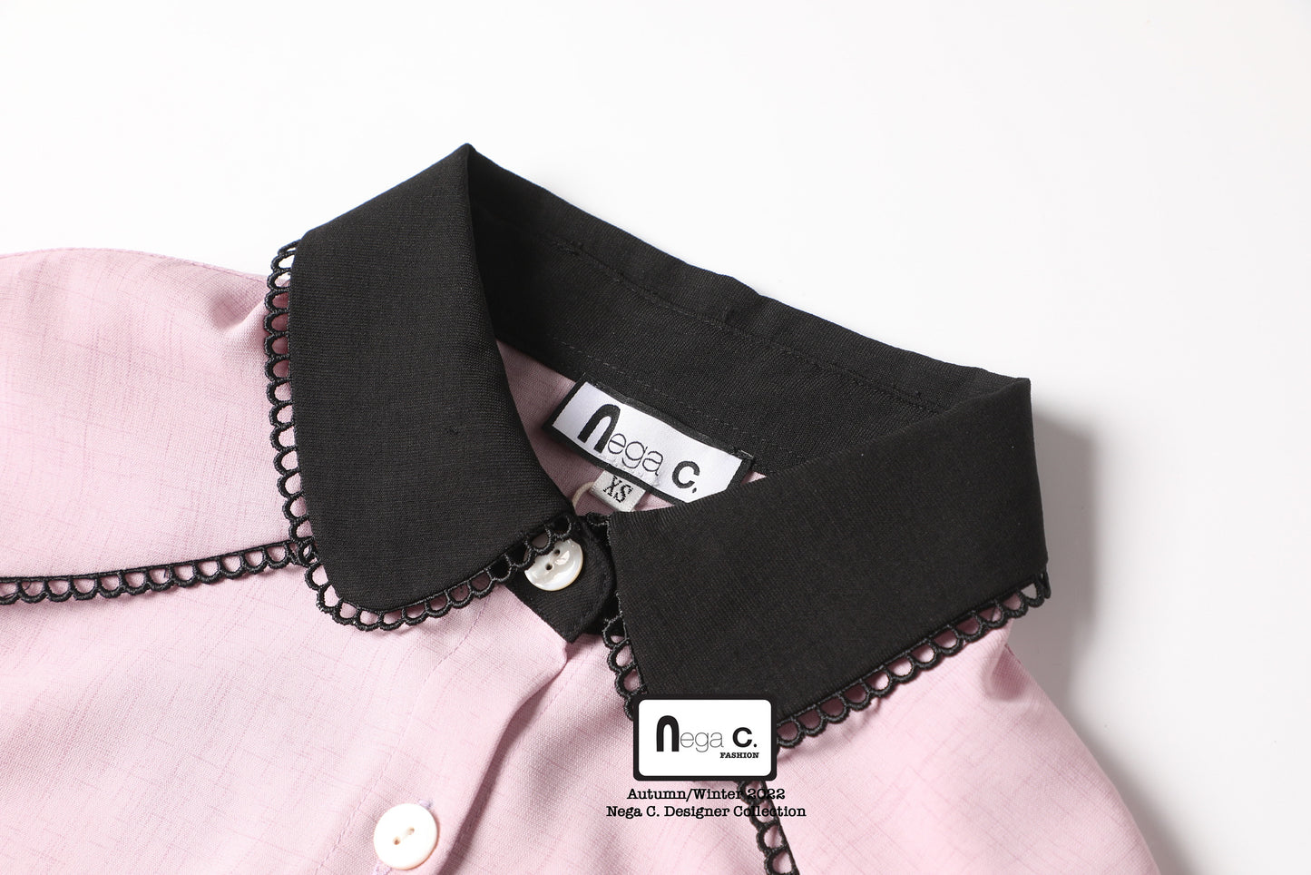 Nega C. 拼色圓領長版襯衫|粉紅色|無彈|無裡襯