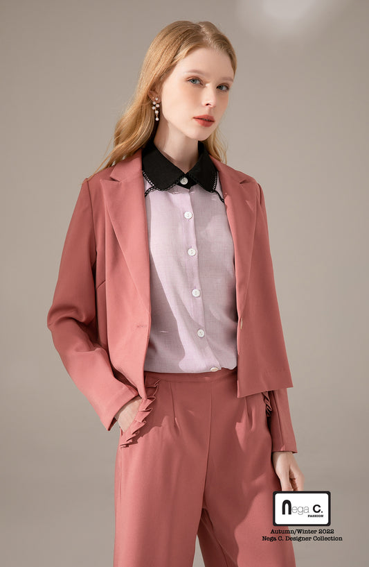 Nega C. 純色西裝外套|粉紅色|微彈|無裡襯