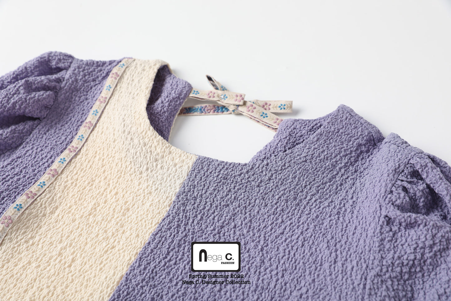 Nega C. 簡約風拼色圓領上衣|紫色|無裡襯