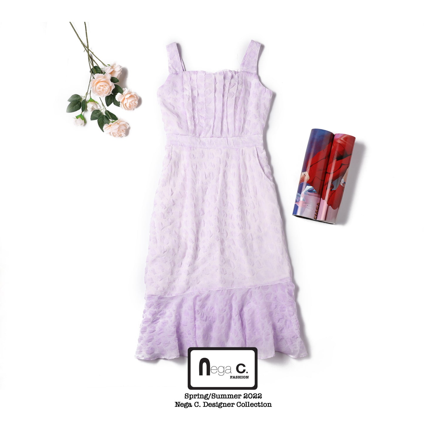 Nega C. 心型領吊帶連身裙|紫色|有裡襯