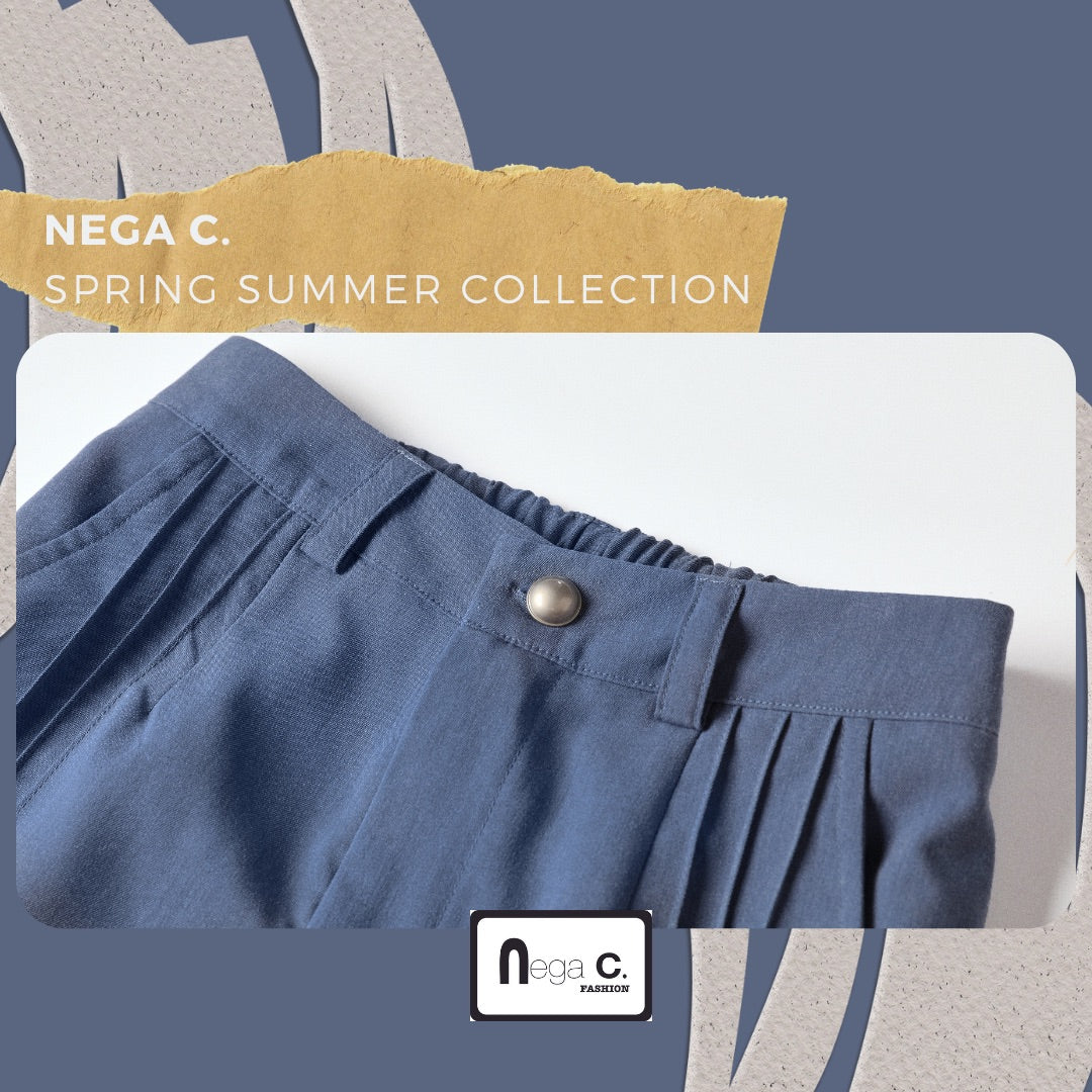 Nega C. กางเกงขากว้างเย็บหล่อ | สีฟ้า | ไม่มีซับใน